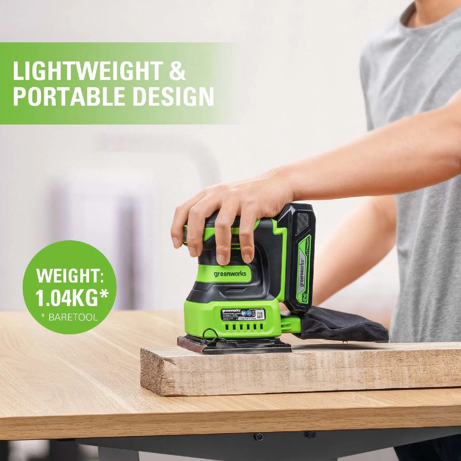Greenworks G24SS14 Levigatrice 1/4 Foglio a Batteria 11000 giri/min 24V