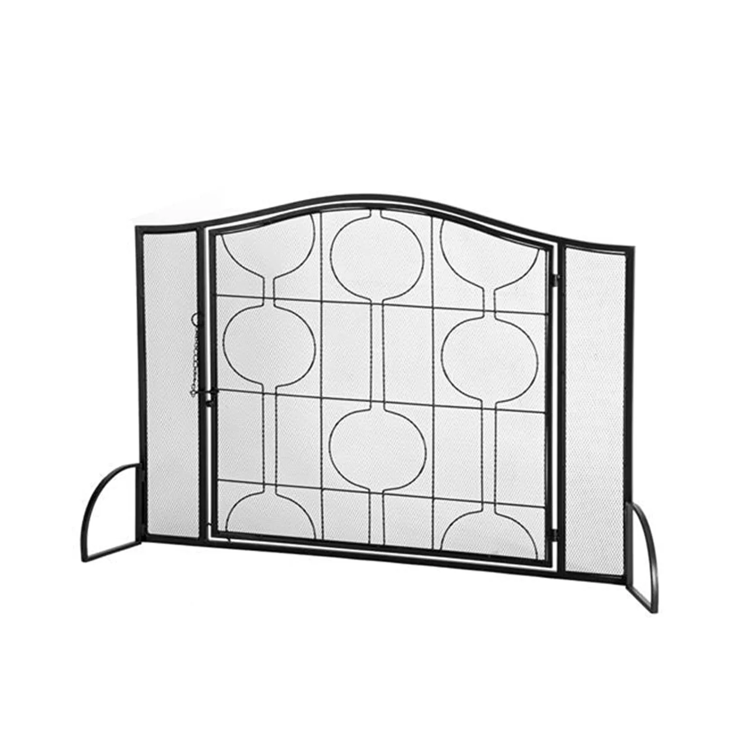 Schermi per Caminetti di Guardia Schermo for Camino Porta Singola Rete Nera con Motivo Geometrico Grill Soggiorno Accessori per Caminetti in Rete Decorativa