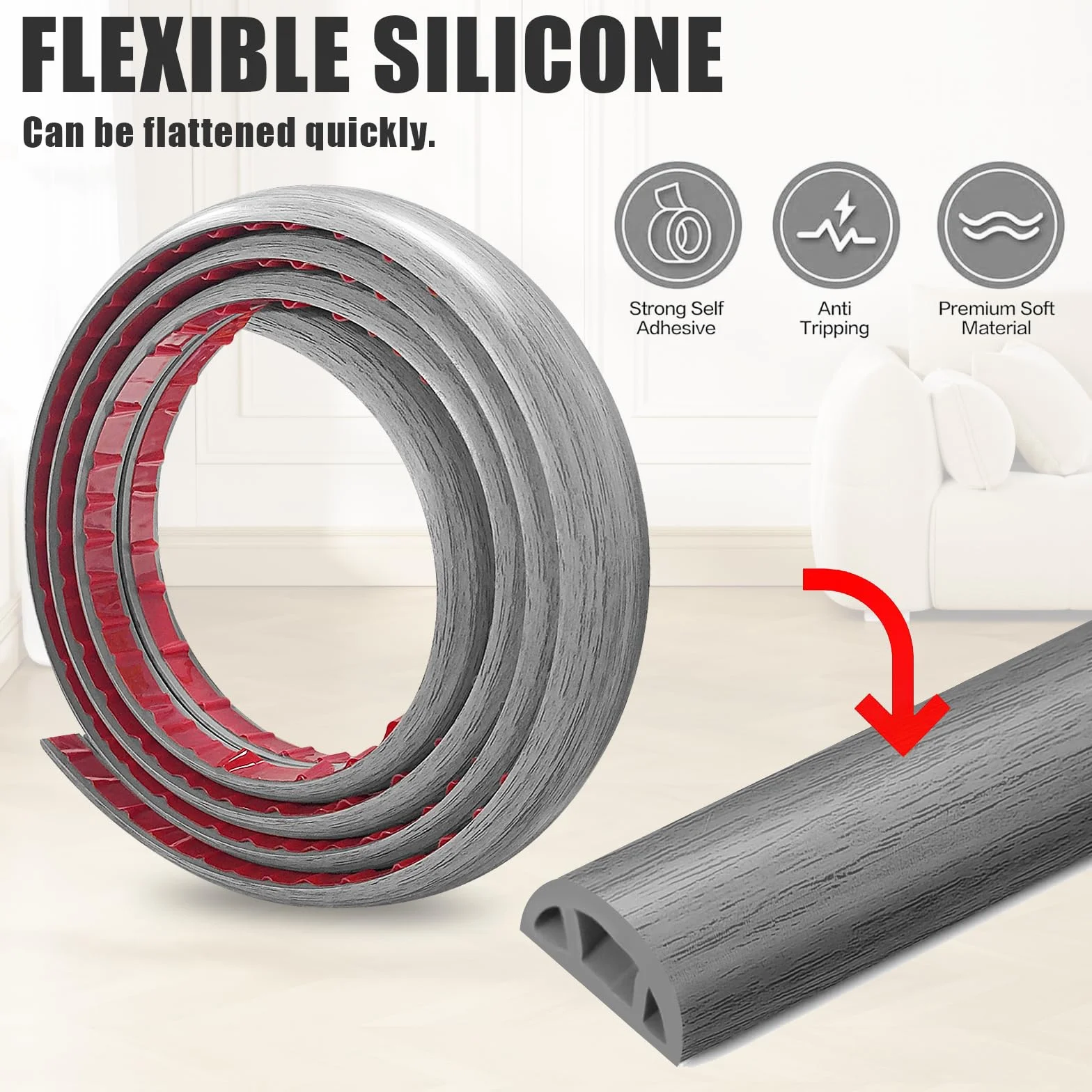Canalina per cavi autoadesiva in PVC 3 cm x 300 cm flessibile