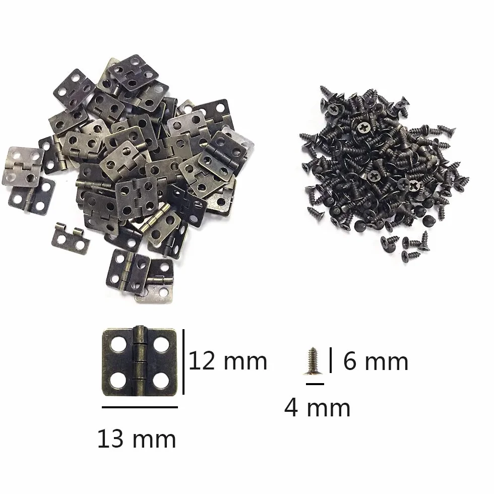 Juland 50 pezzi Mini cerniere retrò con viti di ricambio per scatola di legno 13 x 12 mm Bronzo