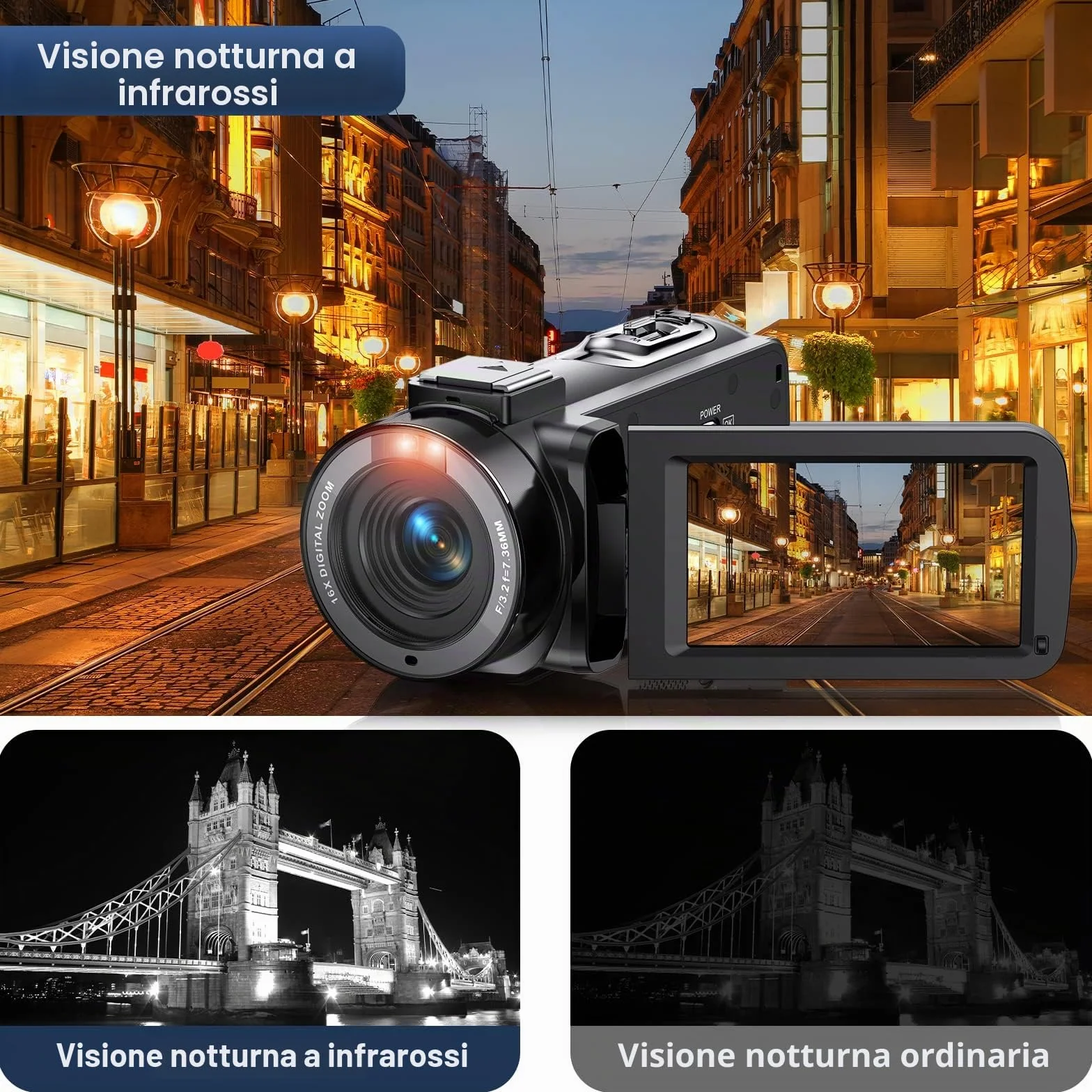 VAHOIALD Videocamere Digitali UHD 1080P 36MP 30FPS Video Camera,IR Visione Notturna Vlogging Camera,16X Zoom Digitale 3.0" IPS Ruotabile 270 ° Videocamera youtube con Telecomando,2 batterie