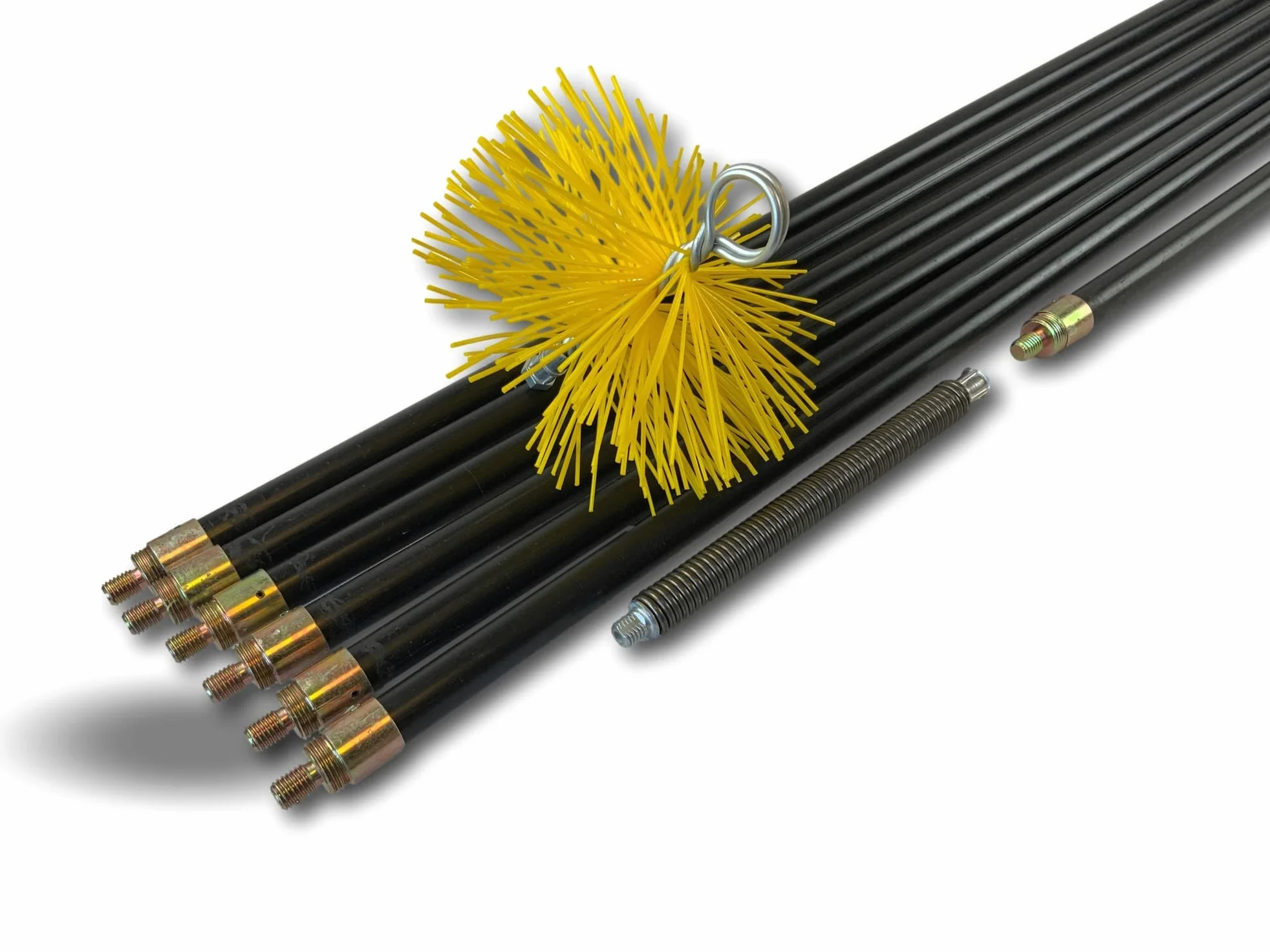 Kibros Kit spazzacamino iper pro intubata scovolo sintetico Ø 150 mm | Scovolo nylon rinforzato, 7 aste piene Ø 20 mm (6×2 m + 1×1 m), 13,25 m, per canne fumarie intubate.