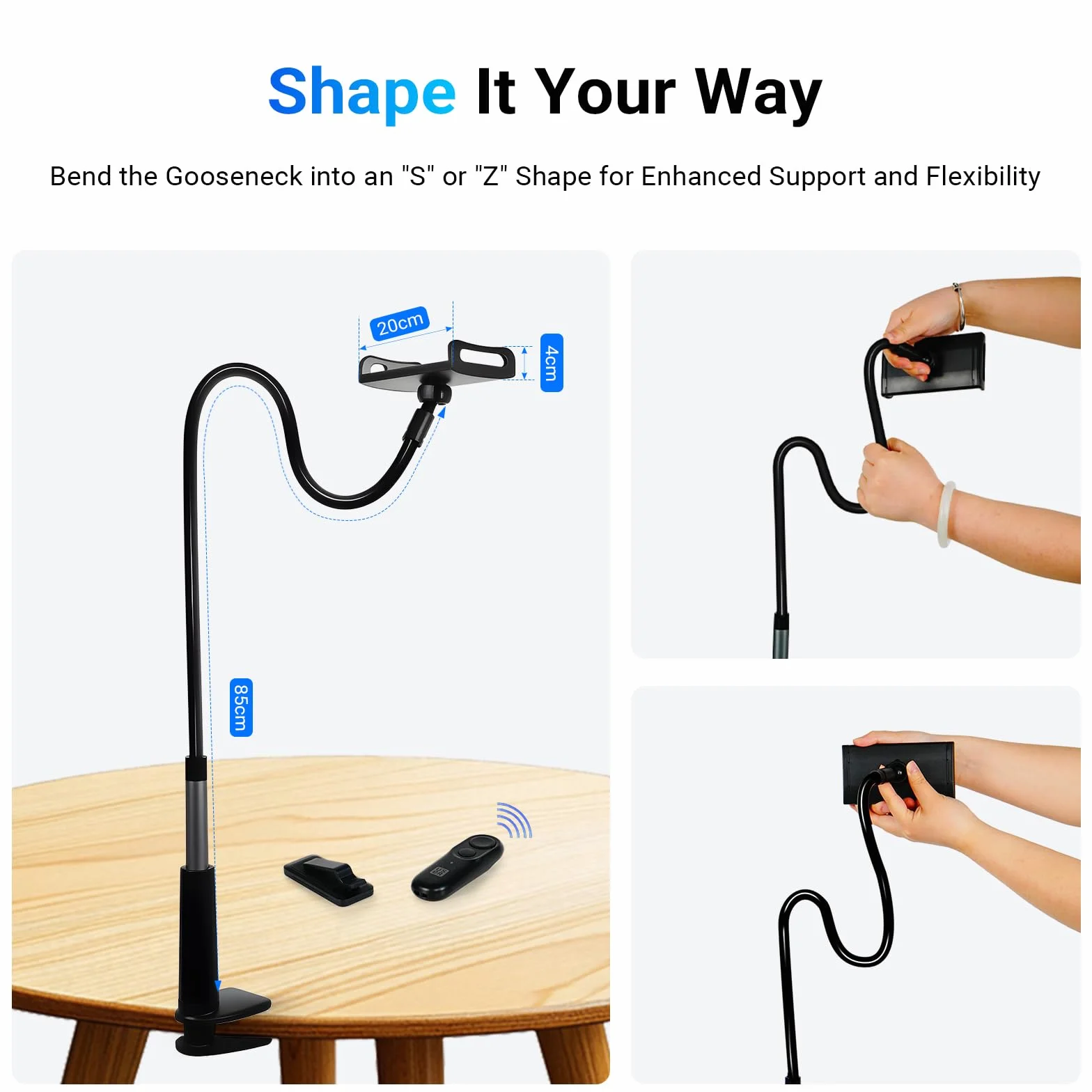 USOR Supporto per tablet a collo d'oca con telecomando per Kindle, supporto regolabile per leggere Kindle a letto, regali per gli appassionati di lettura