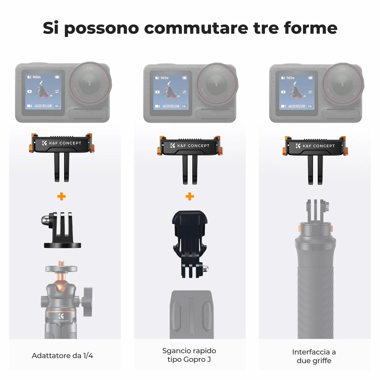 K&F Concept 2 Pack Magnetic Quick Release Adapter Mount per DJI Osmo 360/Action 5 Pro, Staffa di Base di Estensione con 1/4" Adapter Mount/Quick-Release Buckle per DJI Osmo Action 4/Action 3 Accessori