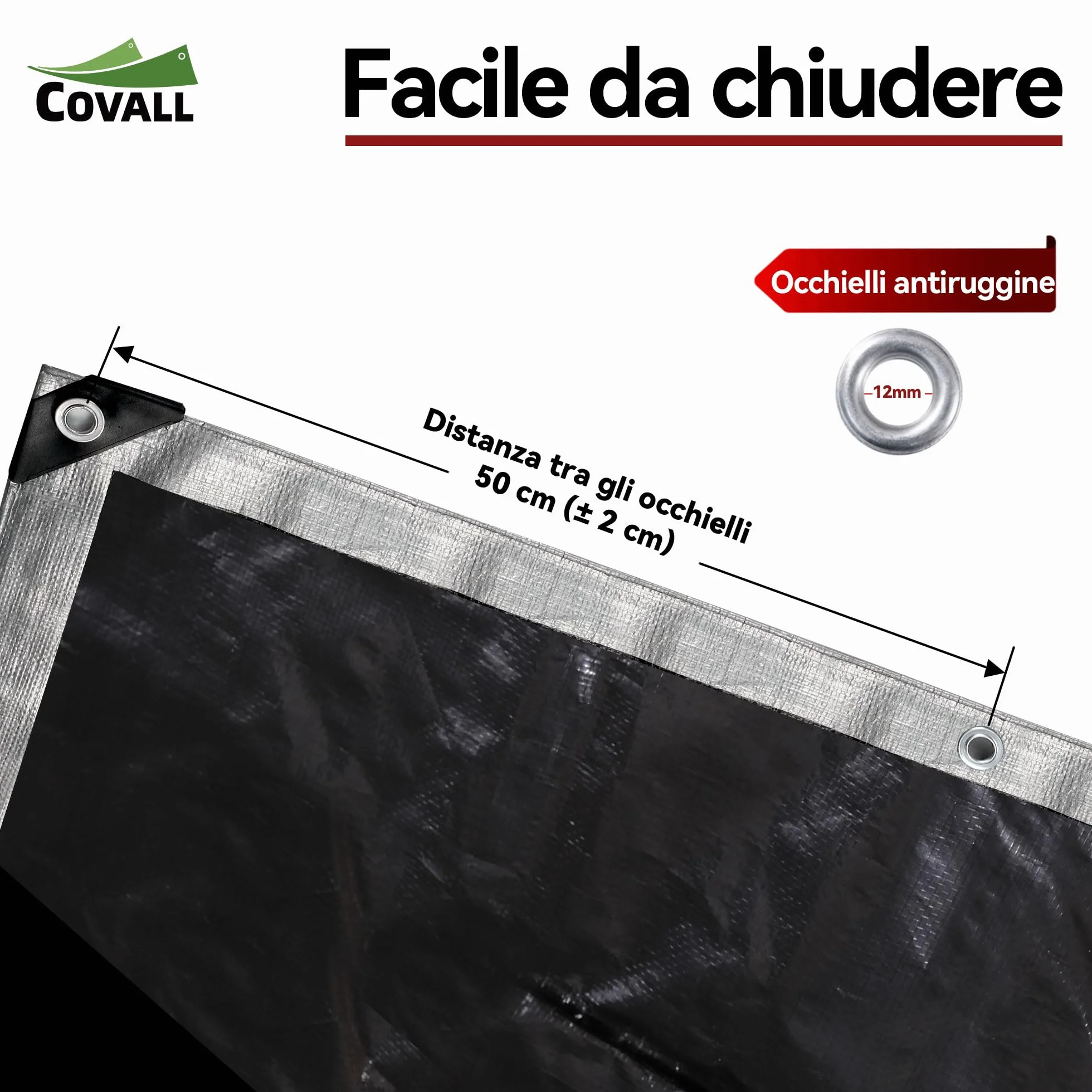 Telone Impermeabile Esterno 3x5m 155 gr/mq, HDPE Rinforzato Occhiellato Anti-UV – Telo Copritutto Antipioggia Antivento per Piscina Auto Giardino Campeggio, Argento Nero
