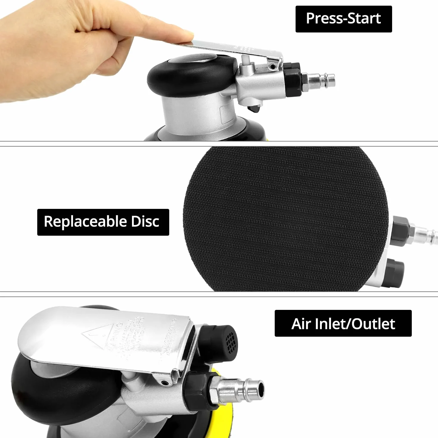 Levigatrice eccentrica ad aria compressa QWORK® 125 mm 12000 giri/min - lucidatrice pneumatica ad alte prestazioni per lucidare, levigare e levigare automobili