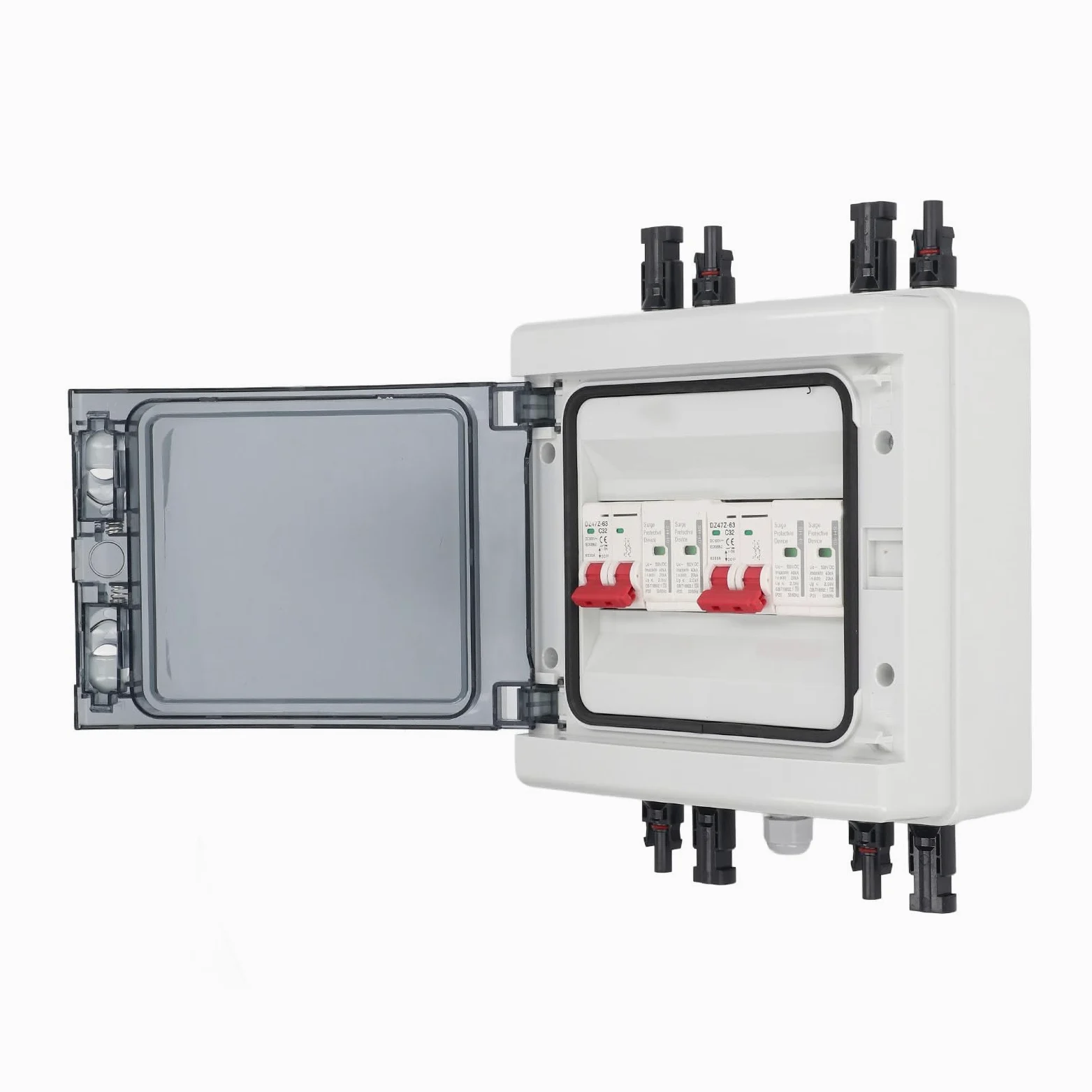 Interruttore Automatico Solare, Interruttore Automatico Fotovoltaico con Accessori di Protezione, Interruttore Automatico DC 500 V 32 A 2 in 2 Out con Scatola, Rastrelliere per