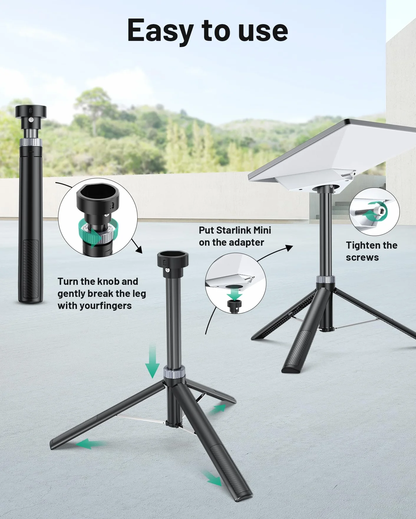 Supporto a Treppiede Portatile per Mini Antenna Satellitare, Compatibile con Starlink Mini, Adattatore in Alluminio Pieghevole per Campeggio e Viaggi