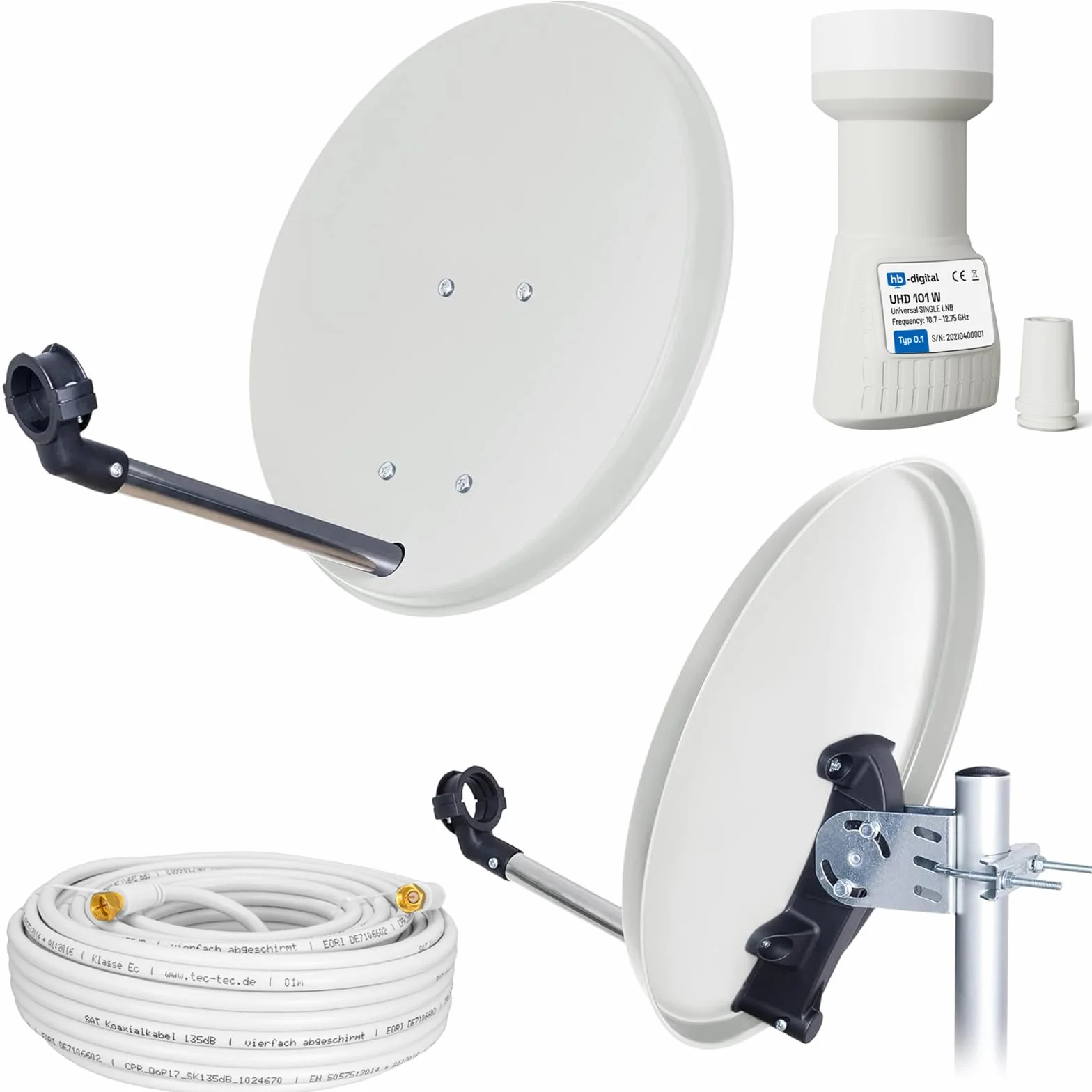 HB DIGITAL - Impianto mini satellitare, 40 cm, parabola + treppiedi da campeggio (opzionale) + Opticum LNB 0,1 + cavo da 10m