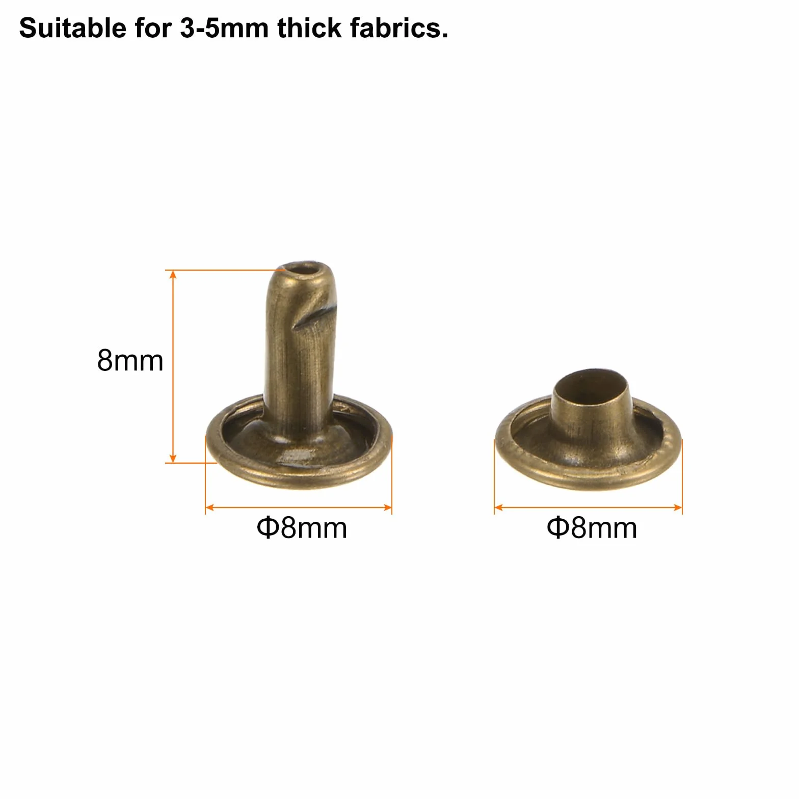 QUARKZMAN 100 Set Rivetti in Pelle 8x8mm Elementi Fissaggio Borchie Doppio Cappuccio Metallo Strumenti Impostazione Artigianato Tono Bronzo