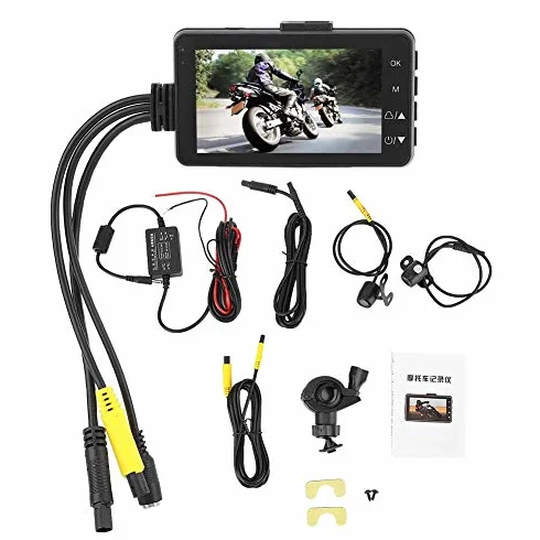 Telecamere per motociclette DVR, Registratore video moto con doppia lente 1080P/480P, IP68 impermeabile, LCD 3 pollici