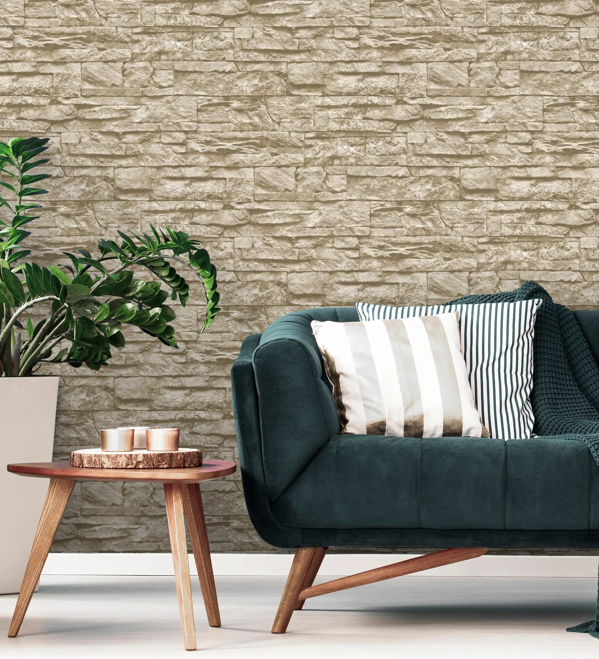 GAULAN 453146 - Carta da parati lavabile in vinile imitazione pietra ardesia beige texture in rilievo 3D per pareti soggiorno cucina bagno sala da pranzo - Rotolo di 10 m x 0,53 m