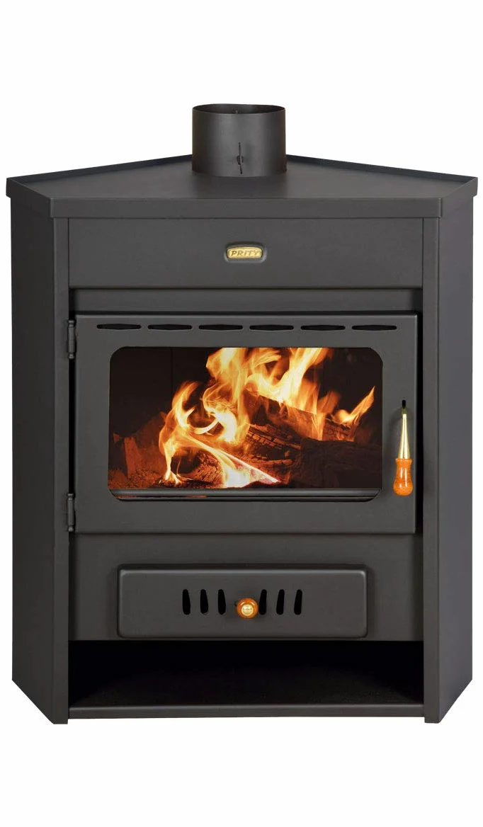 Prity Eek A Eck - Stufa a canna fumaria, 13,3 kW, colore nero, in legno, bricchette di legno