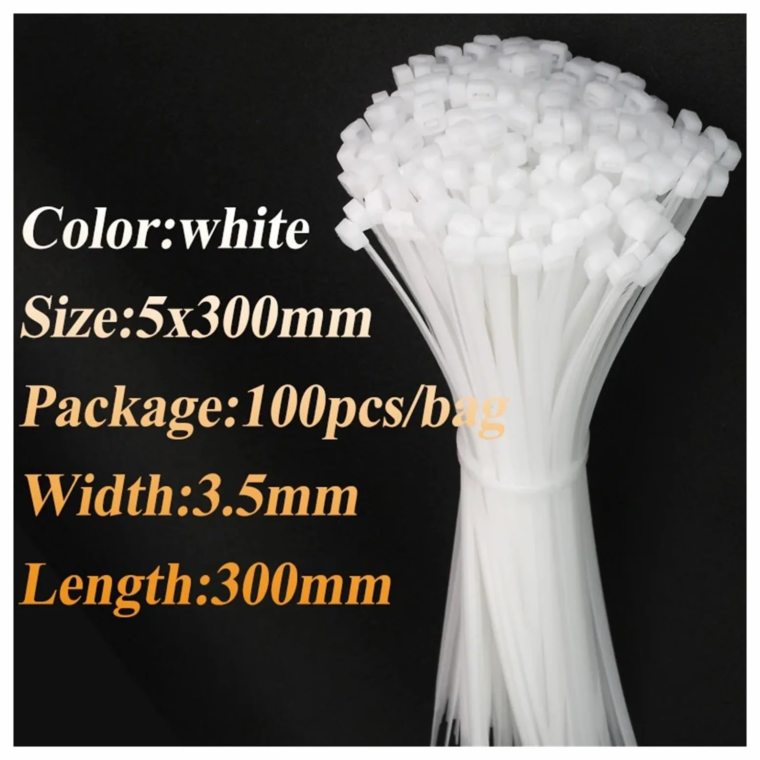 Fascette per Cavi Fascetta stringicavo autobloccante in plastica, in Nylon, Bianca, Organizer for Fissare Cavi, Fascette stringicavo(3.5x300mm(White))