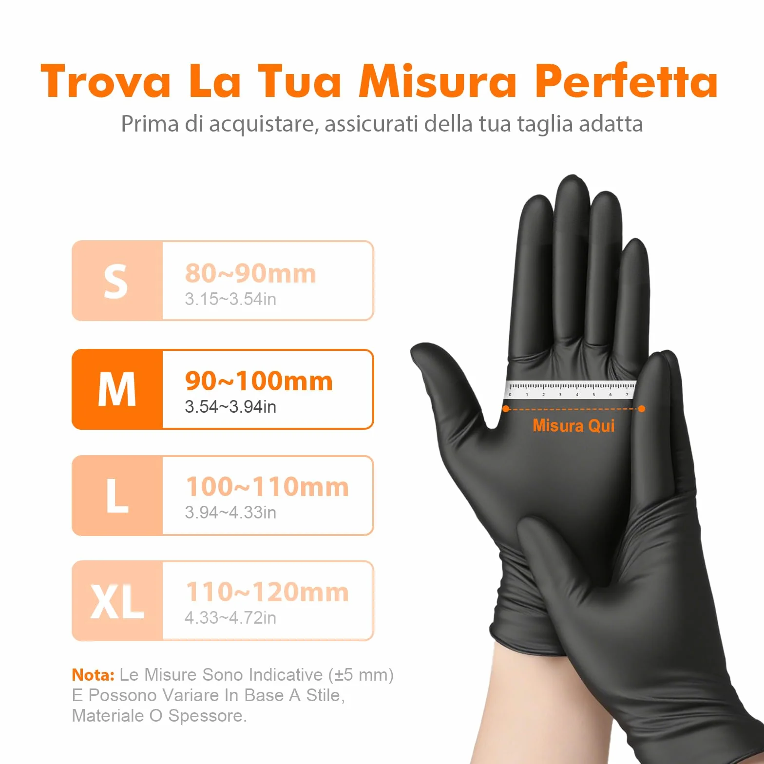 GRIFEMA Guanti in Nitrile Neri 100 Pezzi Taglia, Monouso Senza Polvere e Lattice, Uso Alimentare, Alta Sensibilità Tattile, EN 455/374-M