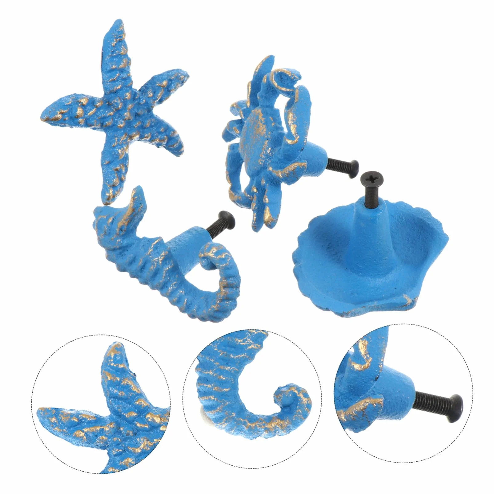 Maniglie per Mobili Stile Marino Retrò, 4 Pezzi in Ferro Blu, Facile da Installare, per Armadi e Credenze, Decorazione la Casa