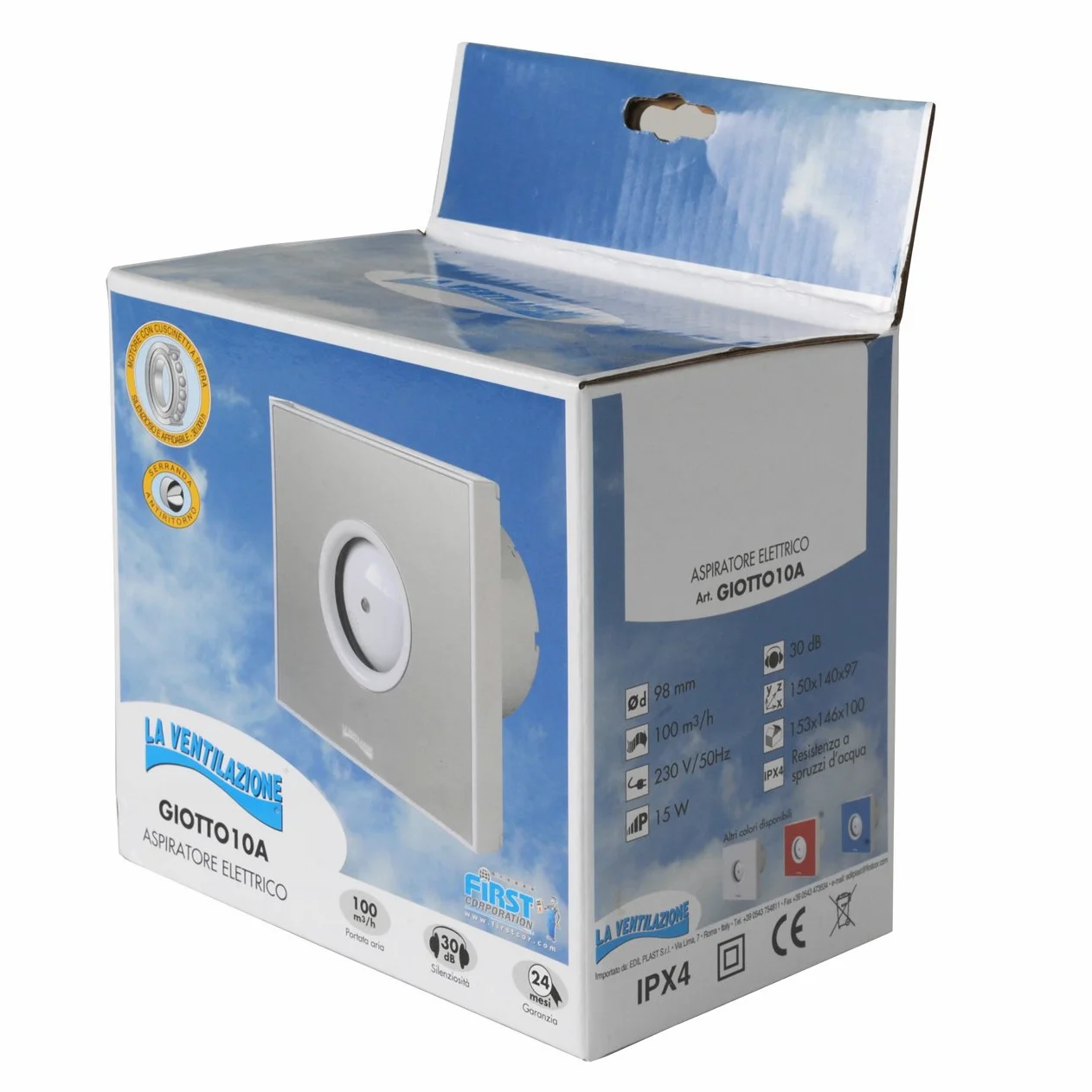 La Ventilazione GIOTTO10A Aspiratore Elicoidale Design Extra Piatto Grigio, per Foro diametro 100 mm / 4"