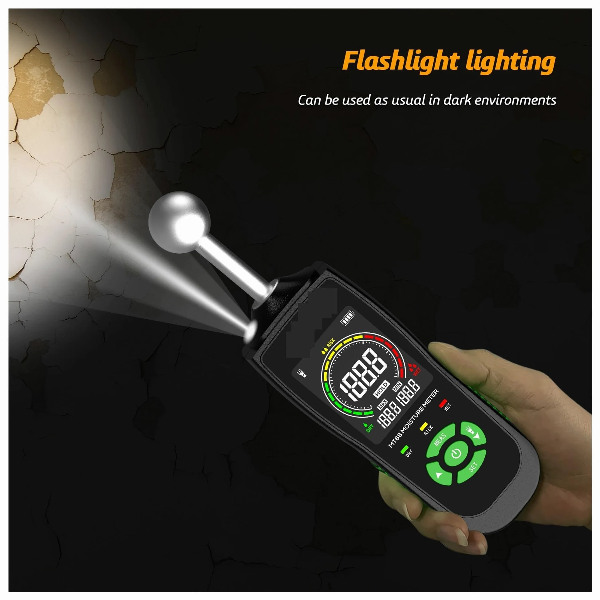 Misuratore di umidità del Legno Digitale MT68 Rilevatore Senza Contatto Schermo LCD Igrometro Allarme Tester Sfere Piccolo Errore