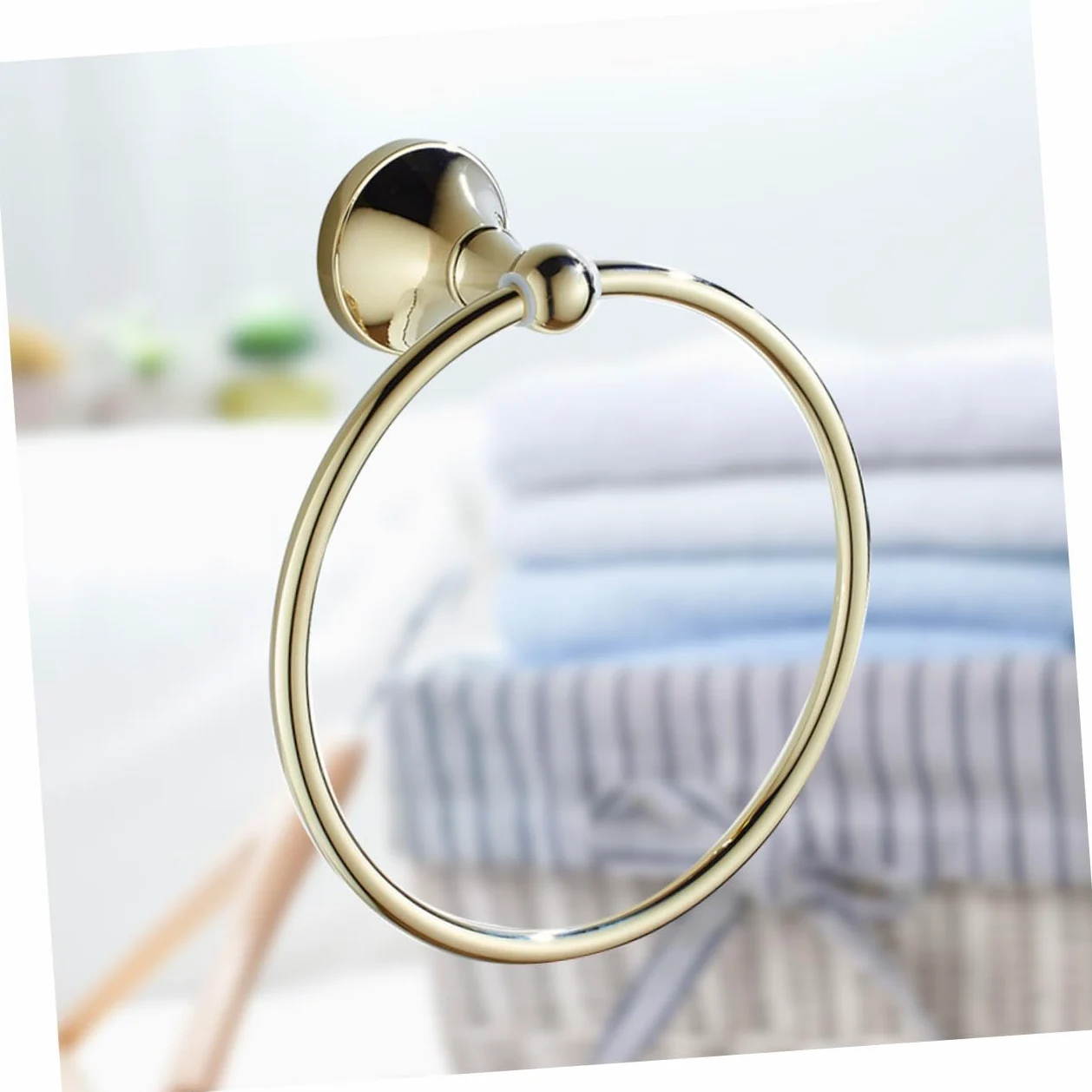 Anello Porta Asciugamano Rotondo in Ottone Placcato Oro | Finitura Anticata Spazzolata, per Casa e Scuola, Stile Elegante e Semplice