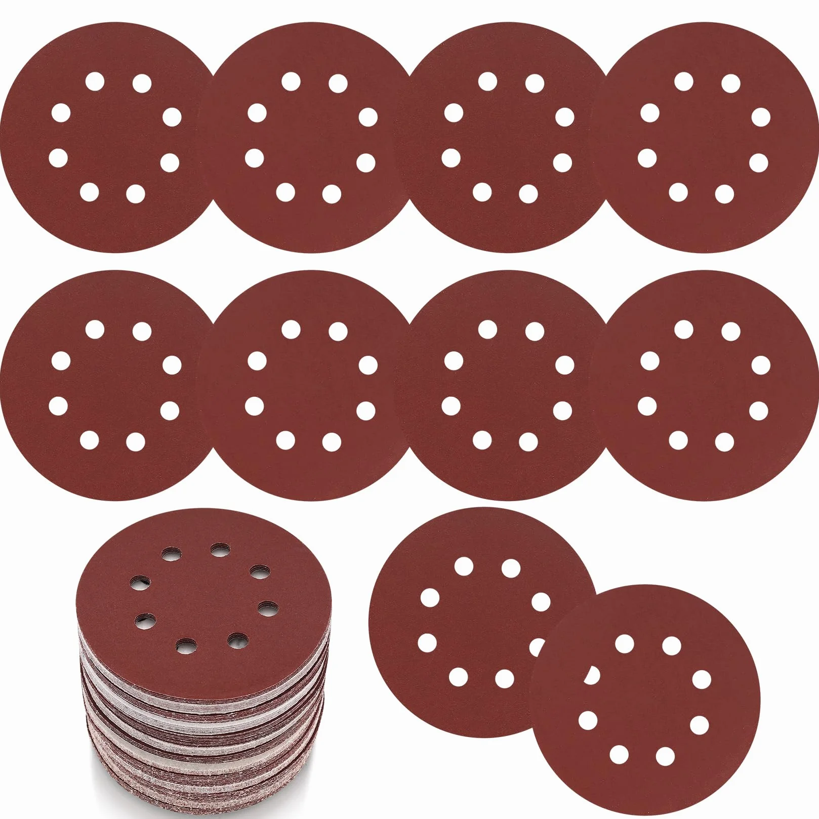 Dischi Abrasivi 125 mm Grana 40 8 Fori Rosso 30 Pezzi per Levigatrici Orbitali