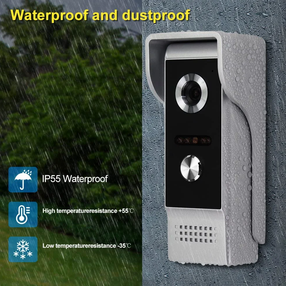 7'' TFT LCD Colori Videocitofono Campanello System 2 Monitors Doorbell + 700TVL Telecamera per Esterni IR Visione Notturna per Casa