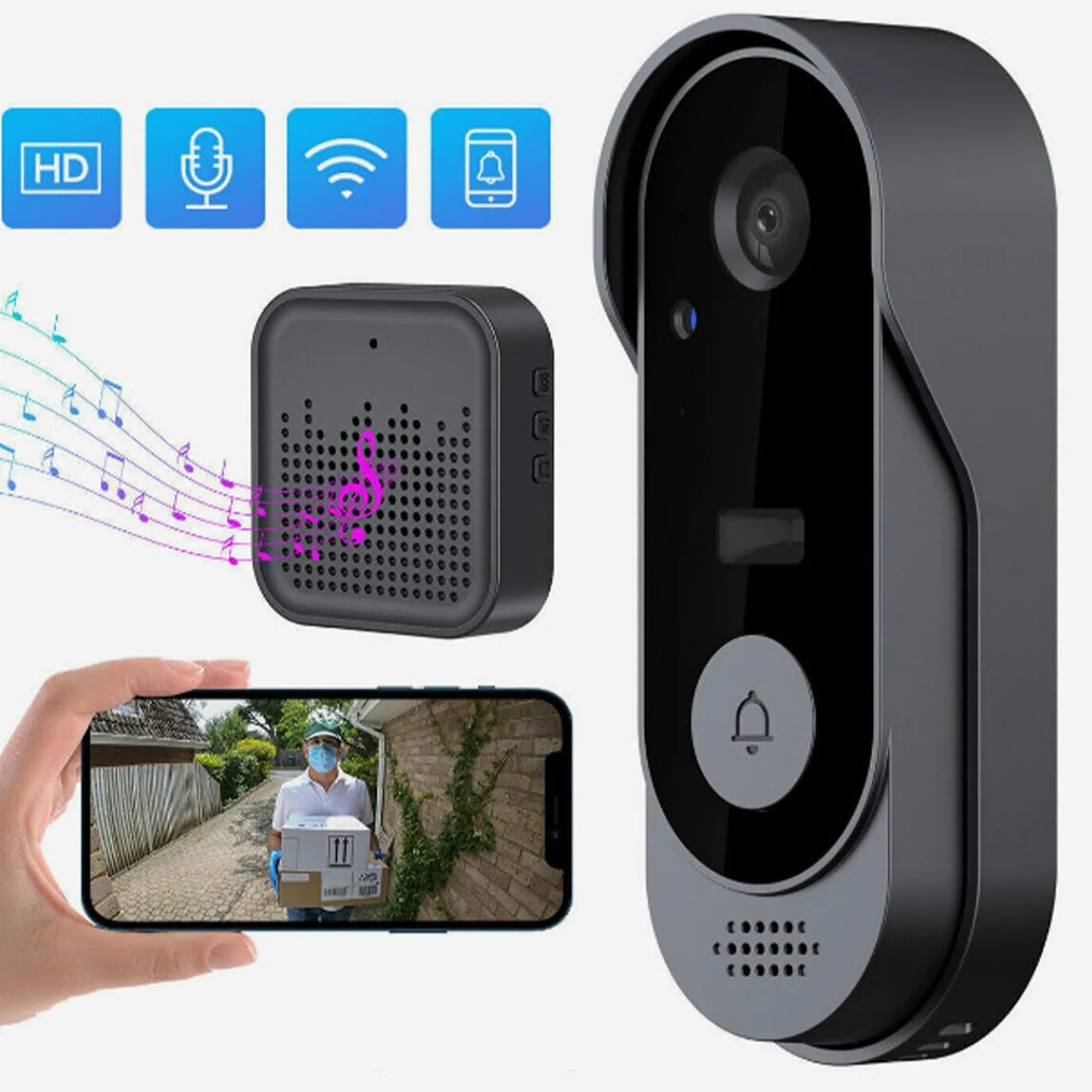 Campanello Video Sensore Sicurezza, Monitor, Cloud Storage | Videocamera Wireless D'Ingresso Avvisi Notturni Per Appartamento, Porta, Interno, Esterno