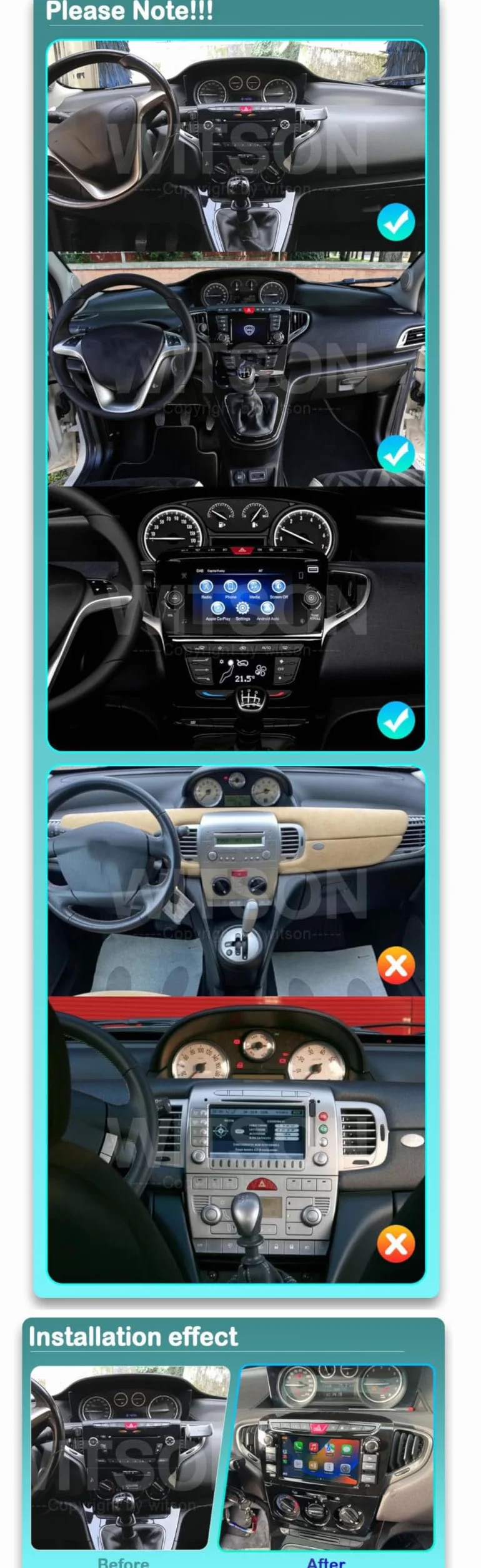 Autoradio da 7 pollici per Lancia Ypsilon Chrysler Ypsilon 2011-2020 Android 15 Carplay Navigazione Radio Lettore Video Multimediale Touch Screen Bluetooth GPS WiFi Android Auto (4 Core 2+32GB)