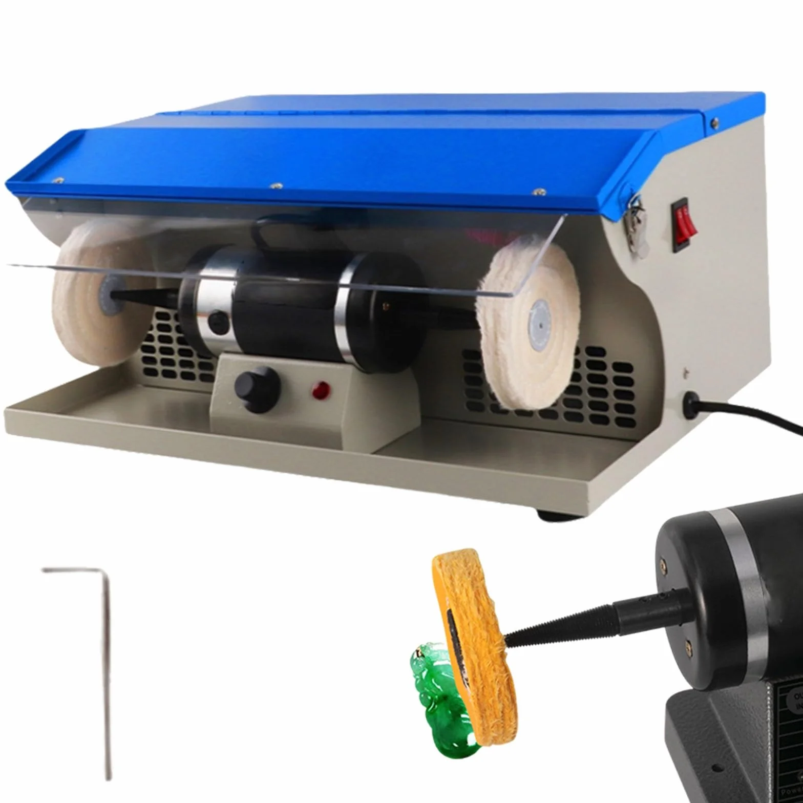 Lucidatrice per Gioielli da Banco con Aspiratore Polvere 200W Luce 0-8000 Giri/min Alluminio Cromo