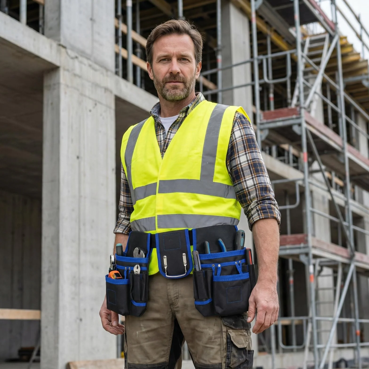 Cintura Porta Attrezzi Imbottita con Multiple Tasche Regolabile per Elettricisti Blu
