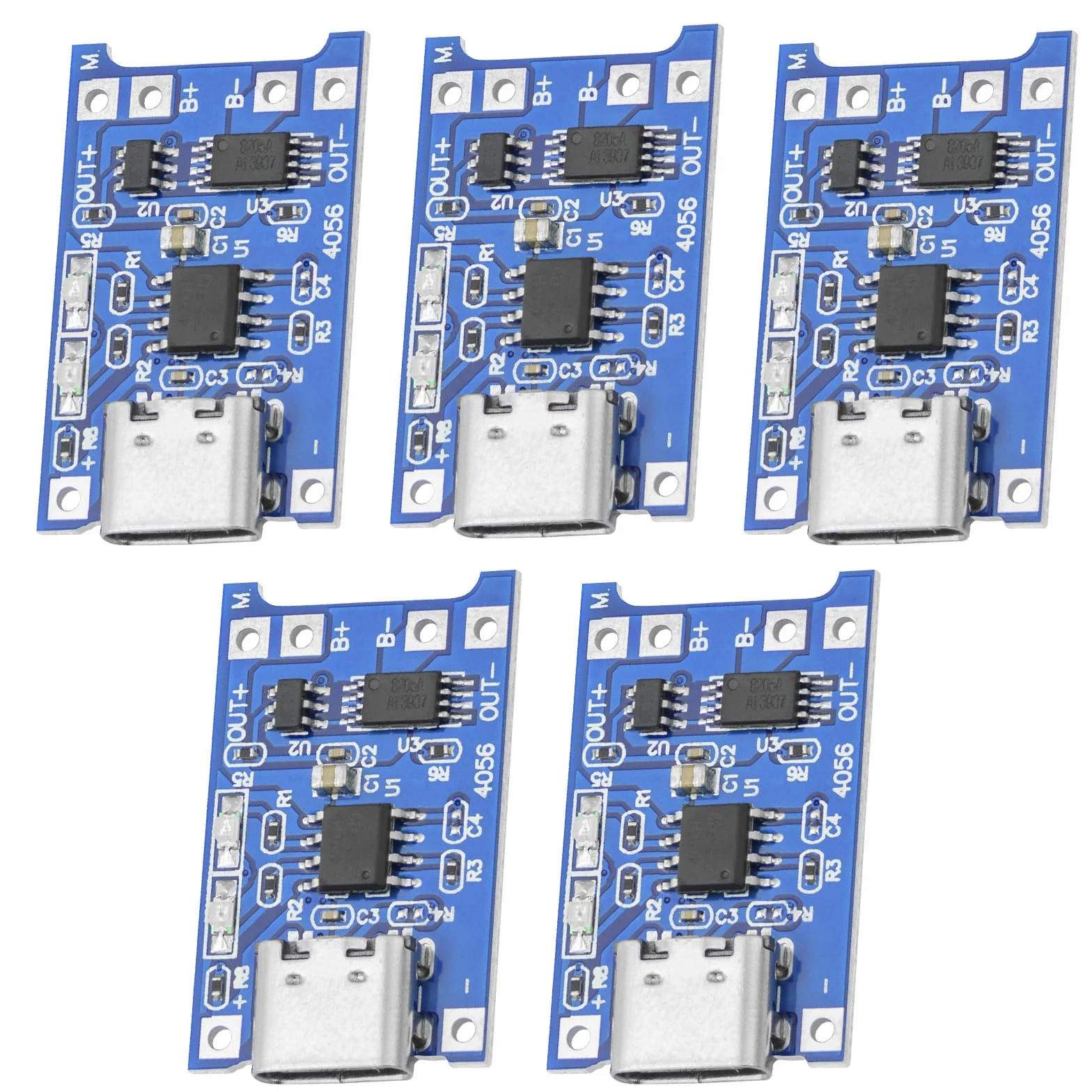 AZDelivery 5 X TP4056 Modulo di Carica Batteria - USB Tipo C, Circuito di Protezione, Indicatori LED - Indispensabile per le Tue Batterie Li-Ion o LiPo Singole Celle