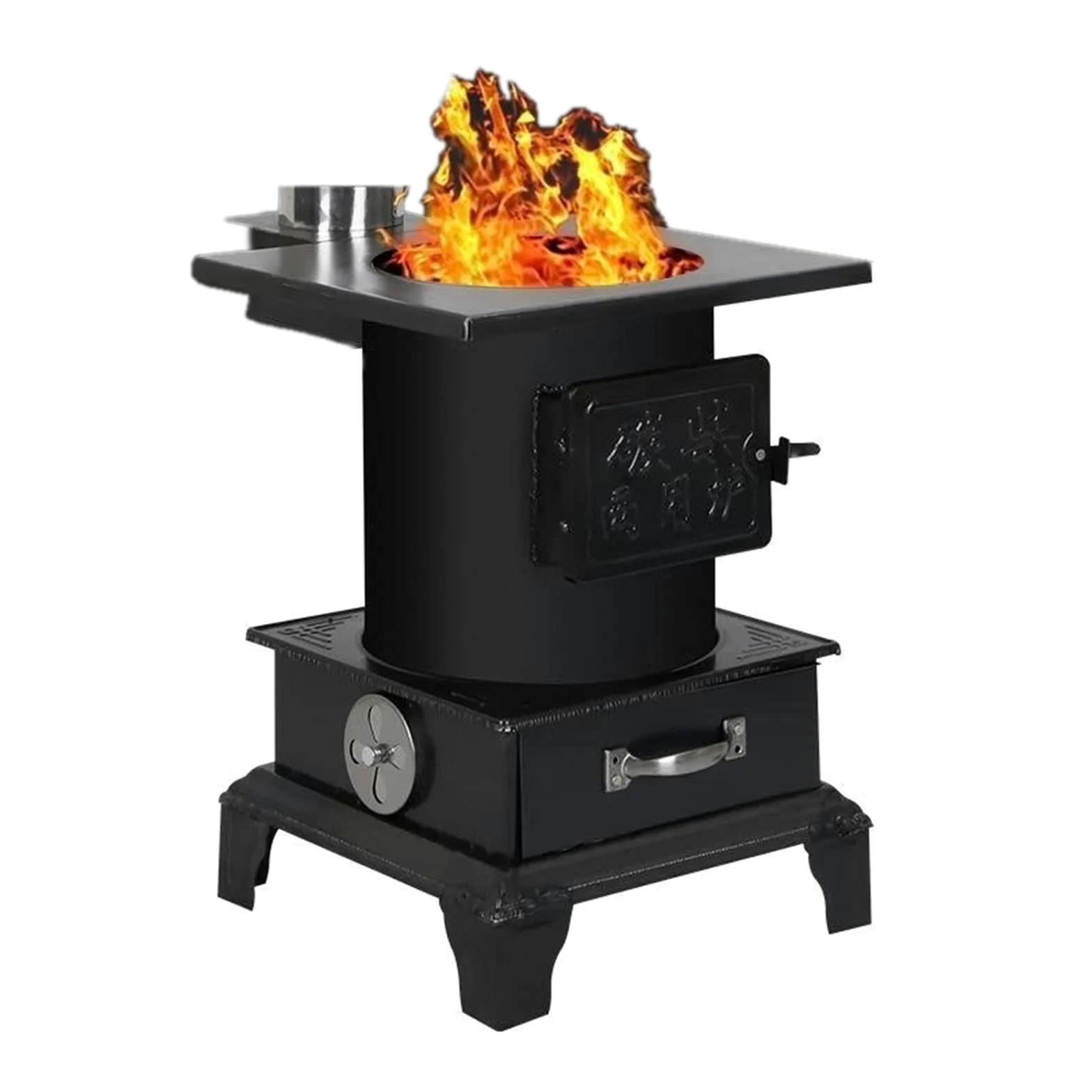 Stufa a legna Forno di riscaldamento for interni Forno a pistola in acciaio a tubo dritto Brucia legna Carbone Legna da ardere Fuoco Stufa a carbone in ghisa con tubo di fumo Adatto for ville rurali d