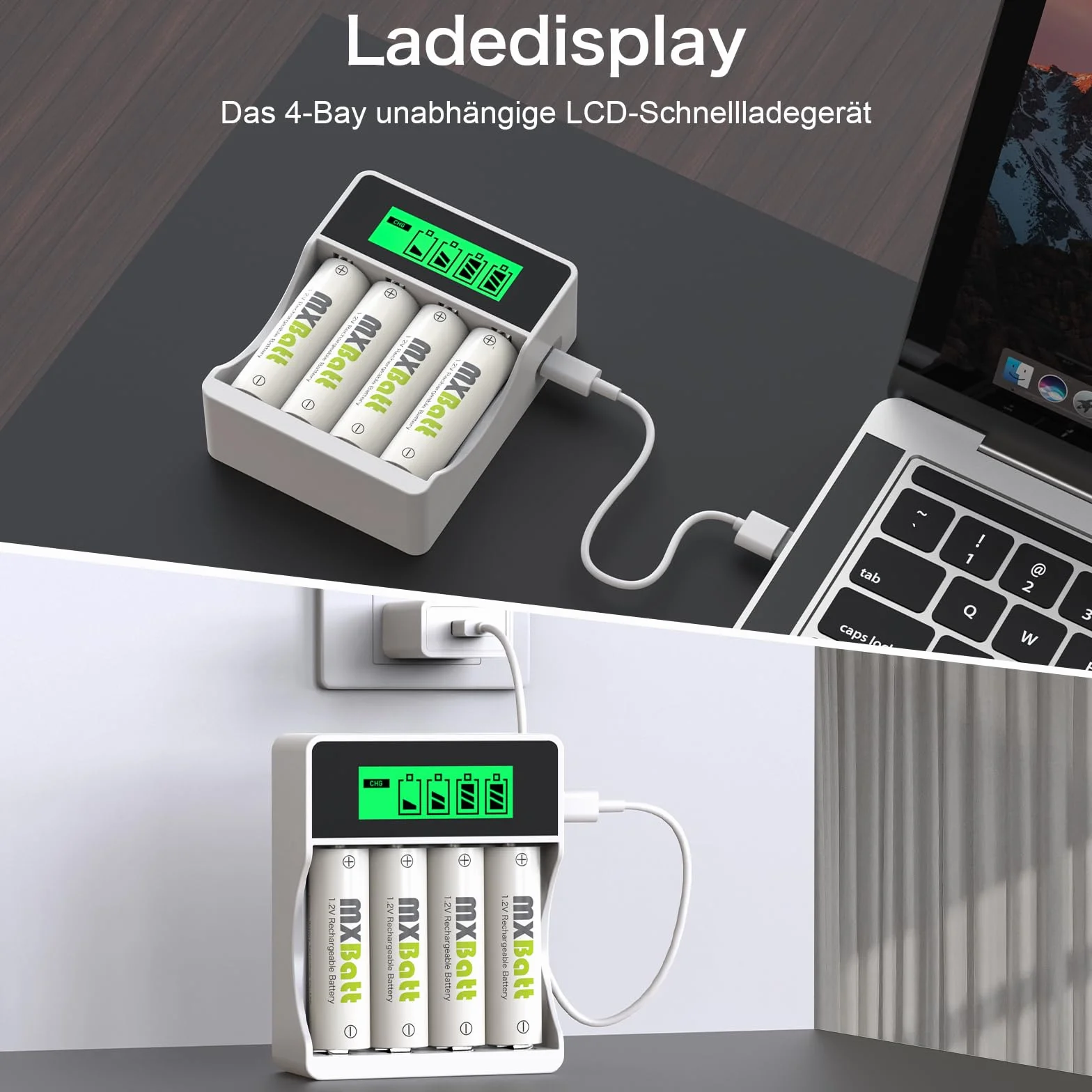 AAA Batterie Ricaricabili Ni-MH 1100mAh 8 Pack con Caricabatterie Intelligente LCD per Pile Ricaricabili 1.2V AA AAA