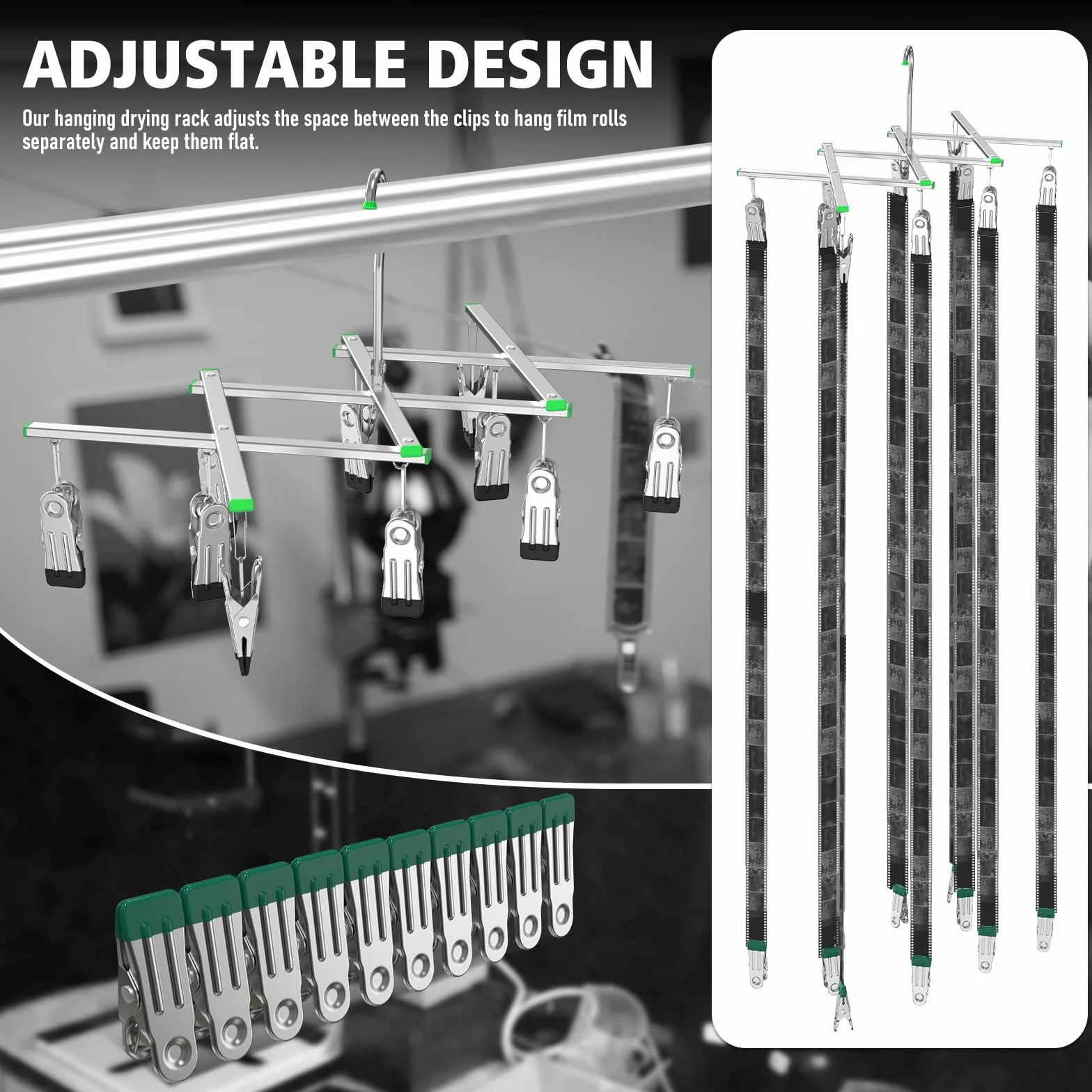 Darkroom Film Negative Drying Hanging Rack Frame Foldable Hanger Windproof 10 Clips for 35mm 120 4x5'' Film