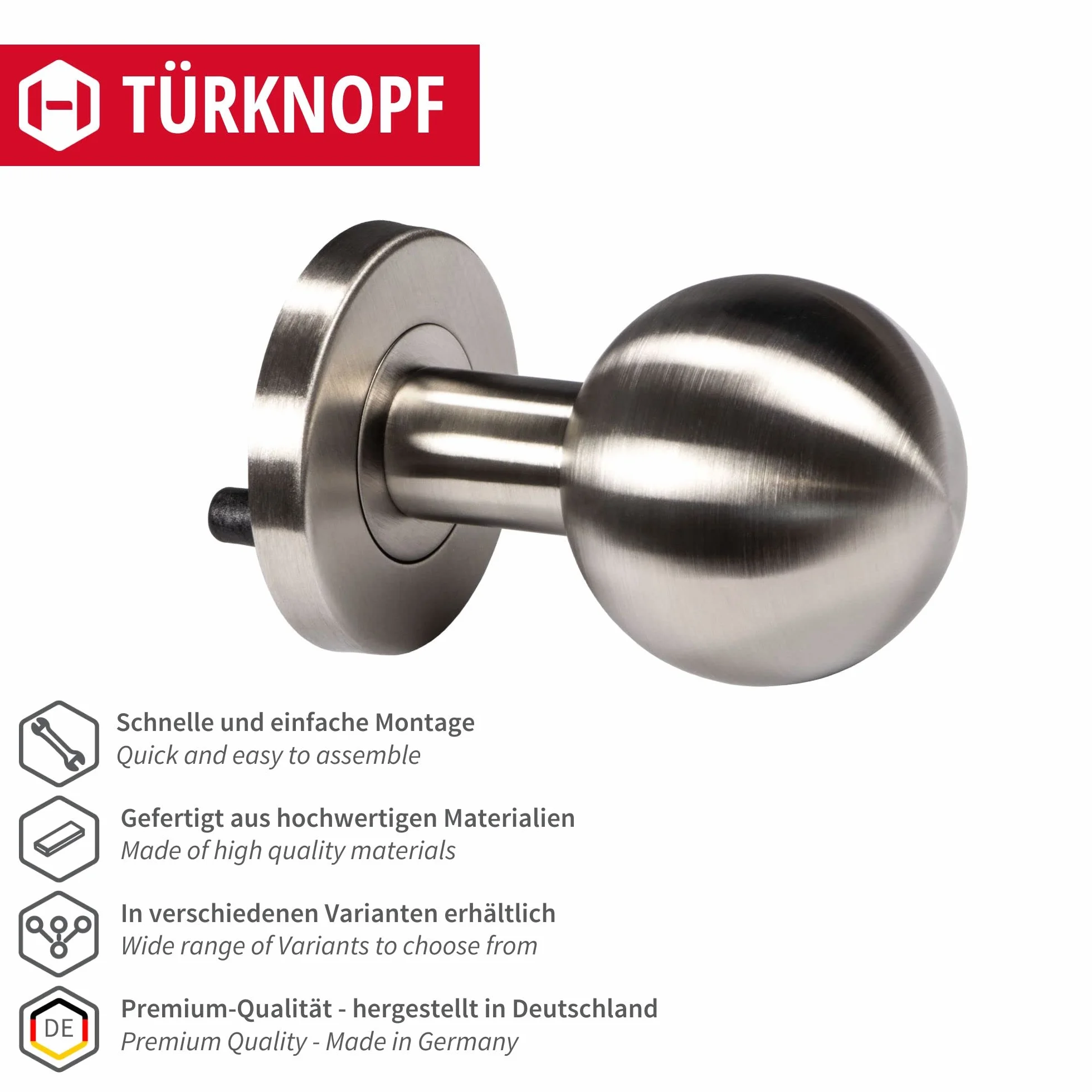 JUVA Pomello moderno per porta in acciaio inox LDK 214 Ø 50 mm a sfera fisso