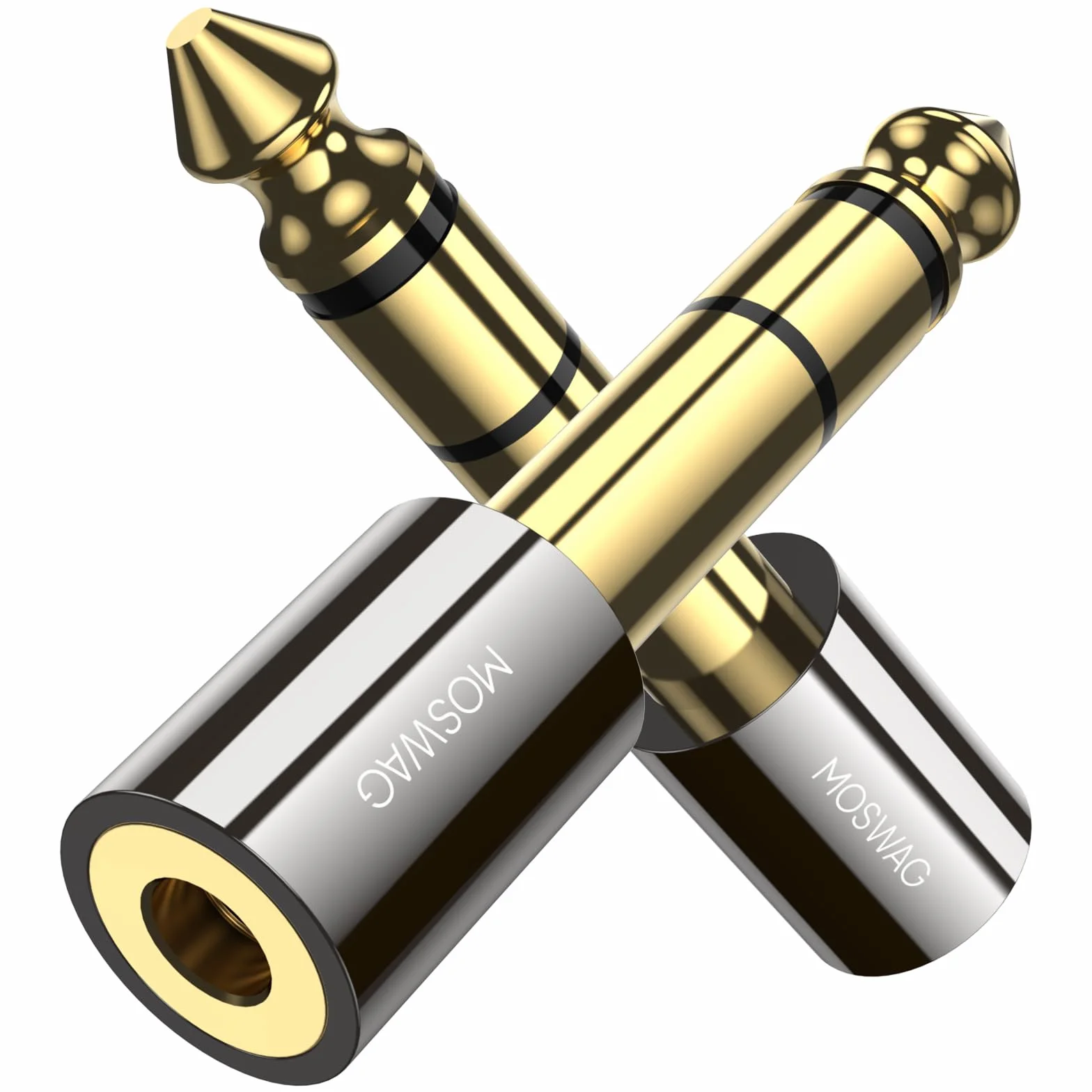 MOSWAG Adattatore jack, adattatore audio jack da 3,5 femmina a 6,3 maschio, convertitore 6,35 mm a 3,5 mm per cavo chitarra, telefono, computer desktop (2 confezioni)