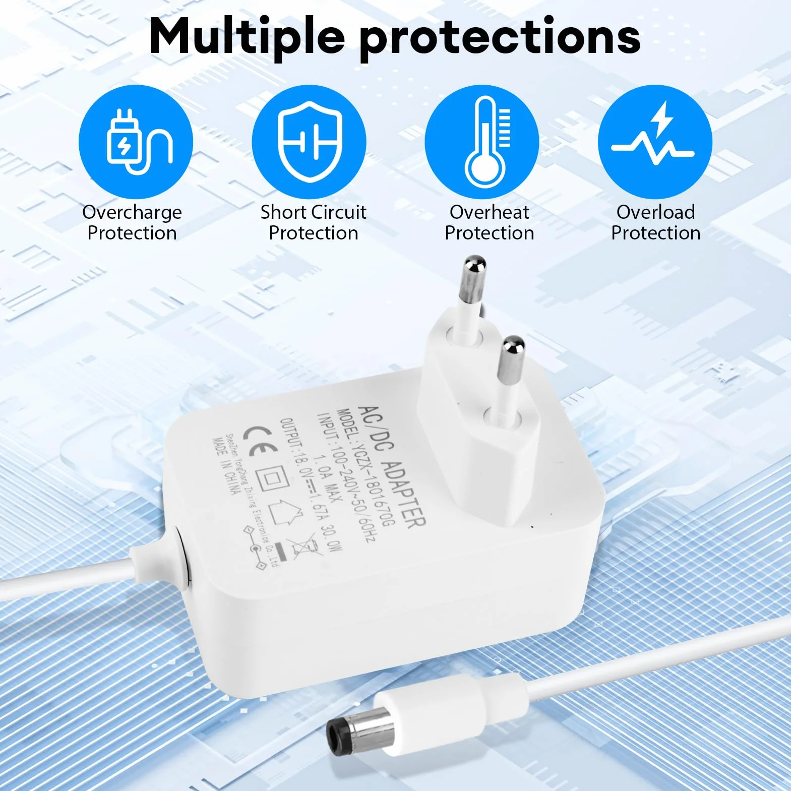 Cavo Alimentatore 30W per Alexa Echo 3ª/4ª Gen, Echo Show 8/10/15, Echo Show 2ª Gen, Echo Plus 2ª Gen, Adattatore 18V 1.67A AC a DC con Cavo da 1.2 Metri, Compatibile Solo con Dispositivi 18V, Bianco