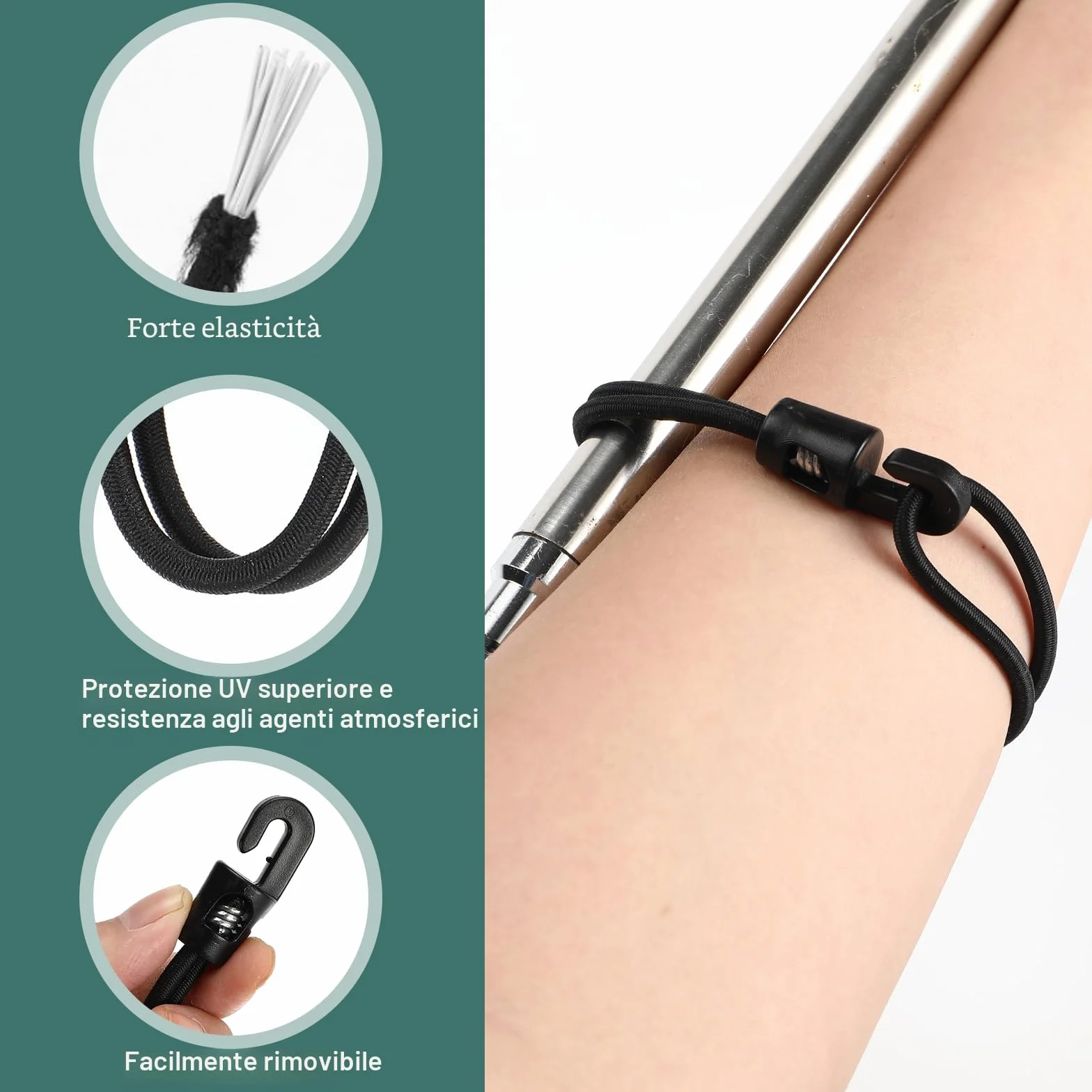 Farerkass elastici con ganci 25 pezzi, Elastiche con gancio 25 cm, tenditore in gomma Corda Elastica, elastiche per teloni, uso esterno, bagagli e bagagli, campeggio