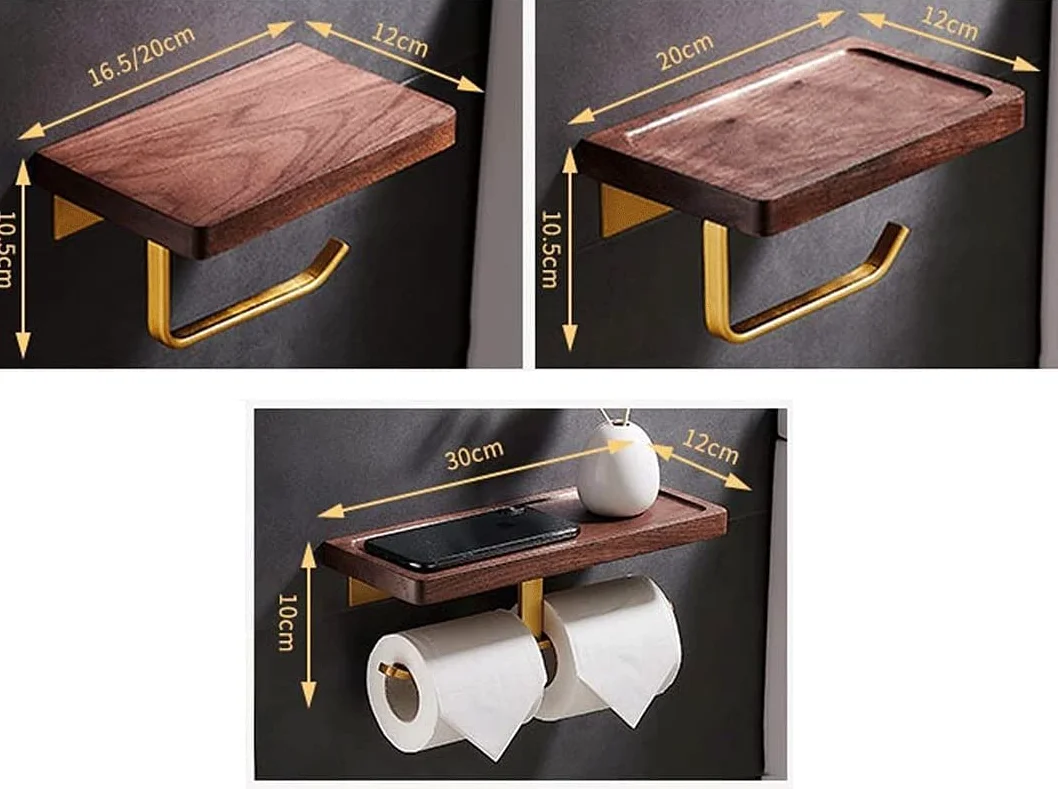 LYGSWDB Portarotolo Portarotolo in Legno Portarotolo, Mensola a Muro per Accessori da Bagno (Noyer B)