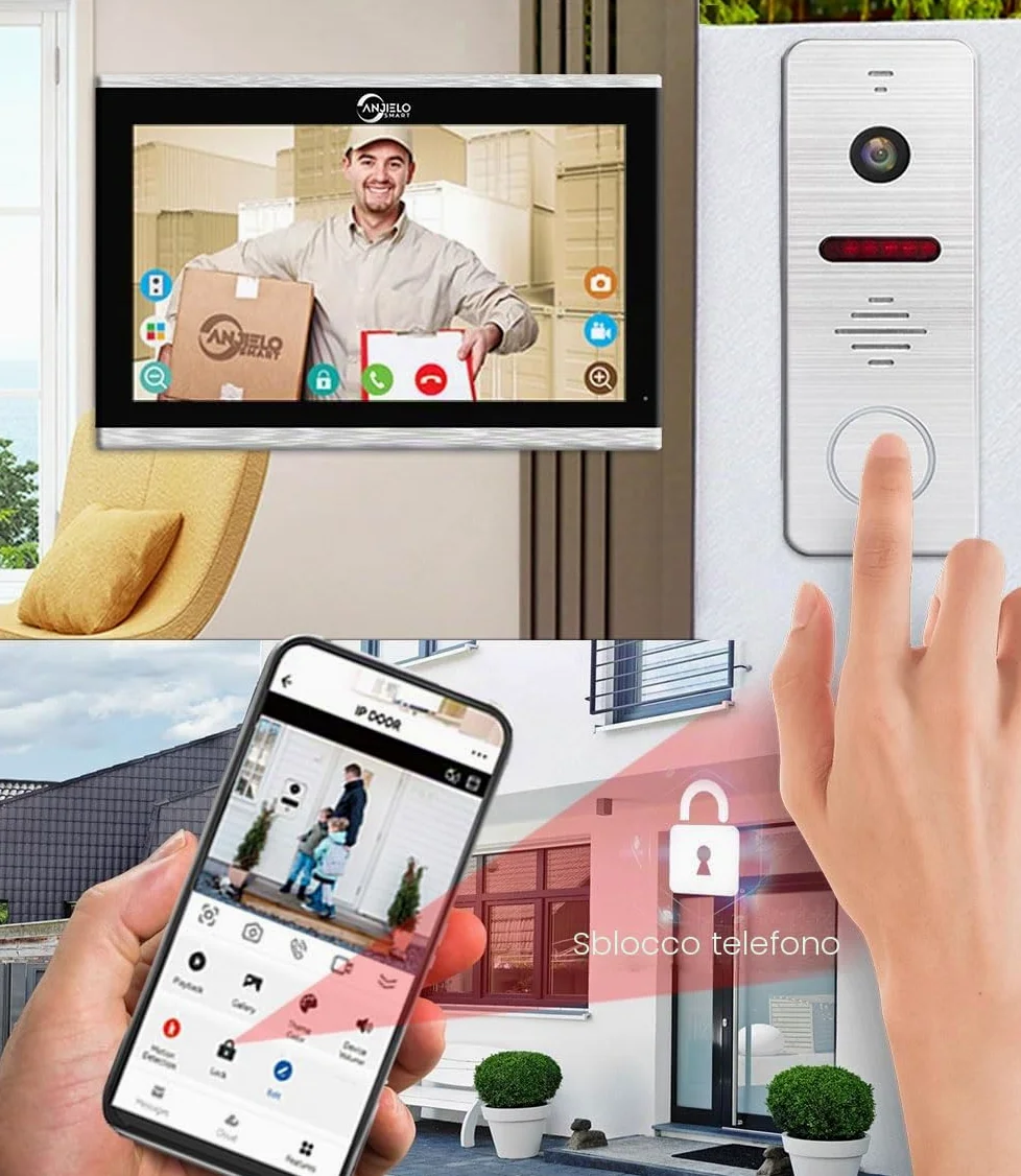 TUYA WiFi Smart Home - Videocitofono cablato, 10 pollici, sistema di monitor touch 1080P, videocitofono, videocitofono TUYA WiFi Smart Home (1 campanello + 3 monitor)