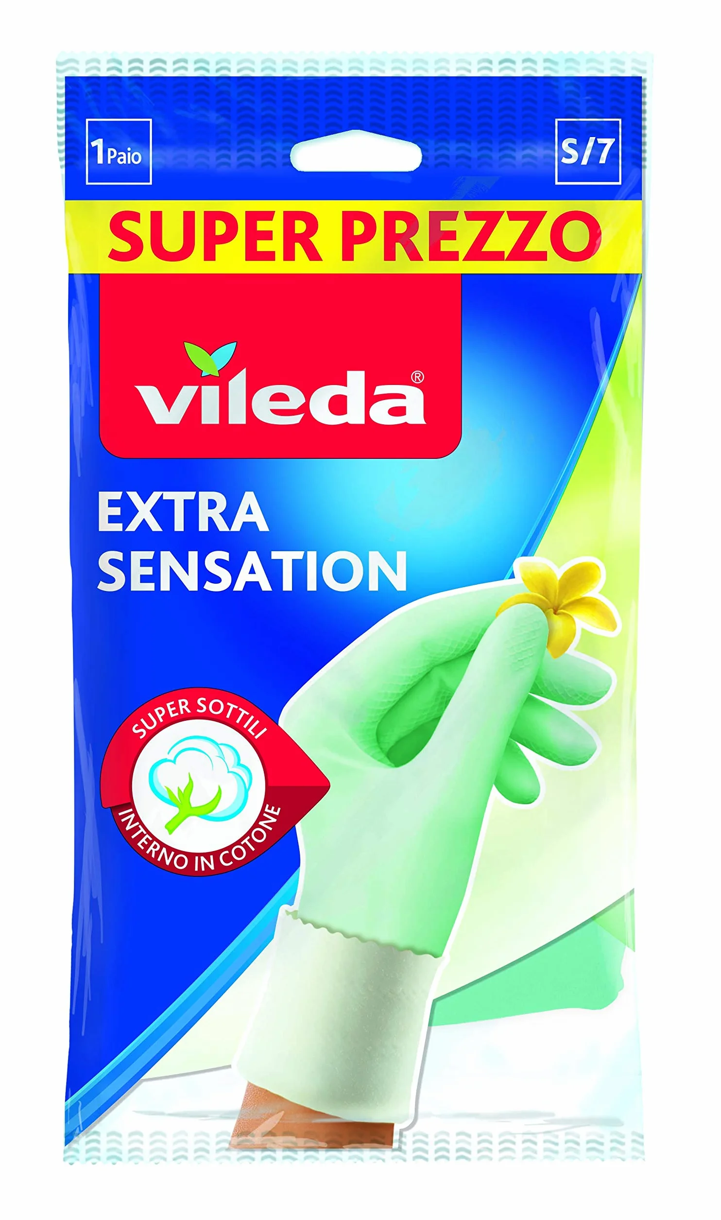 Vileda Extra Sensation guanti in lattice con rivestimento interno in cotone massima sensibilità al tatto S-M-L 1 pz