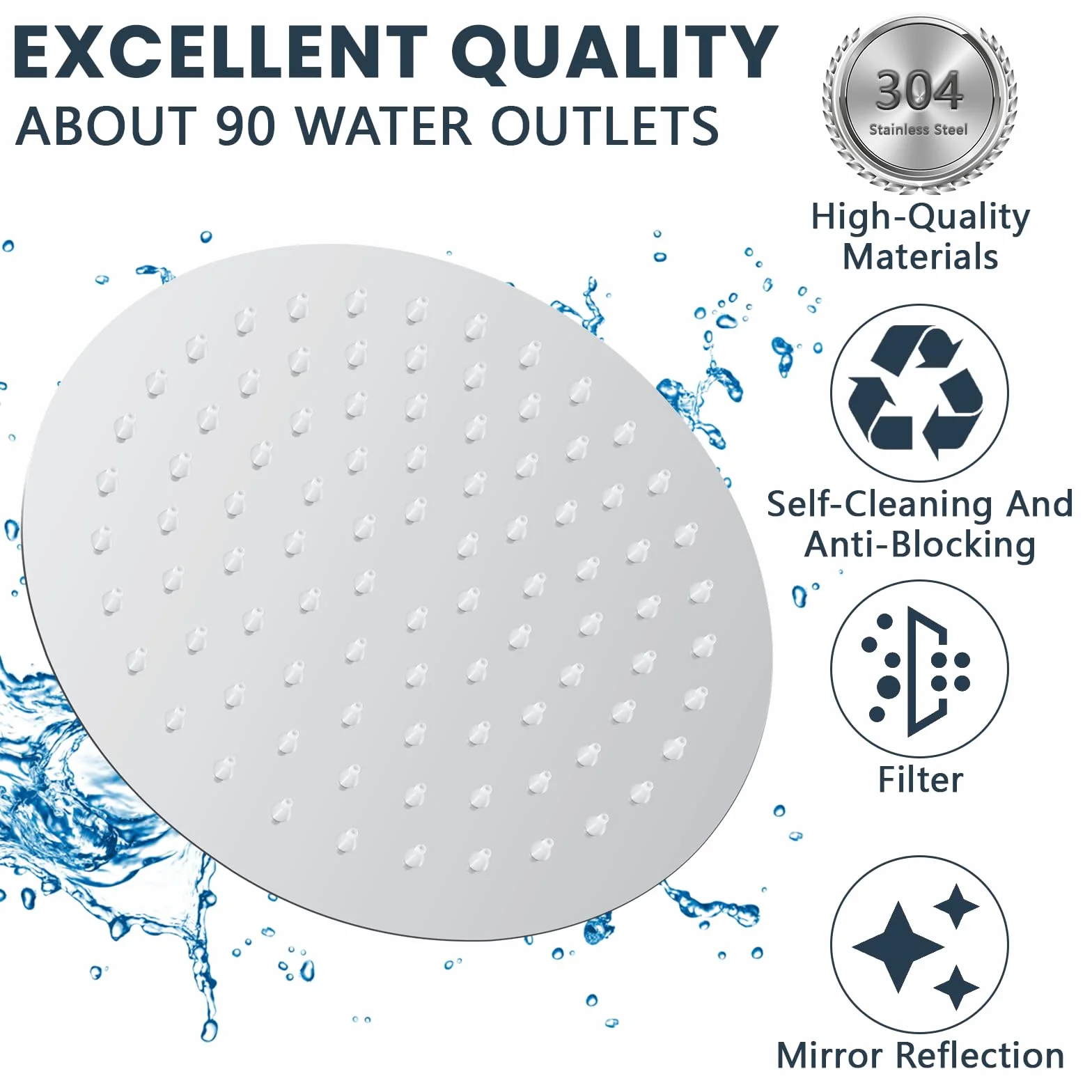 Soffione Doccia 8 Pollici Inox 304, Doccia Fisso Rotondo Regolabile 360°, 20CM Parete o Soffitto