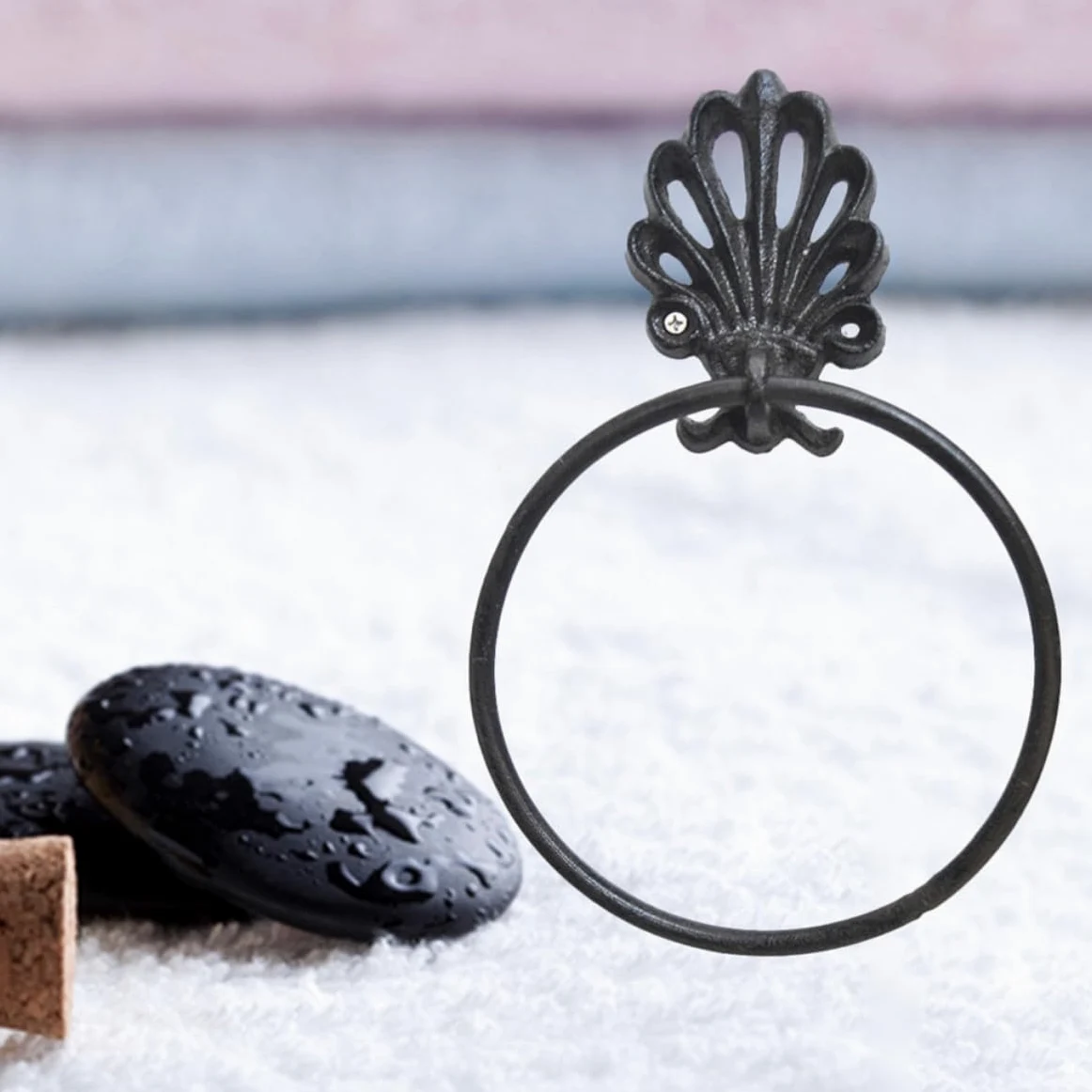 Anello Portasciugamani Rotondo in Ferro Battuto, 2 Pezzi | Stile Retro Semplice ed Elegante, Nero, Accessori di Montaggio Inclusi