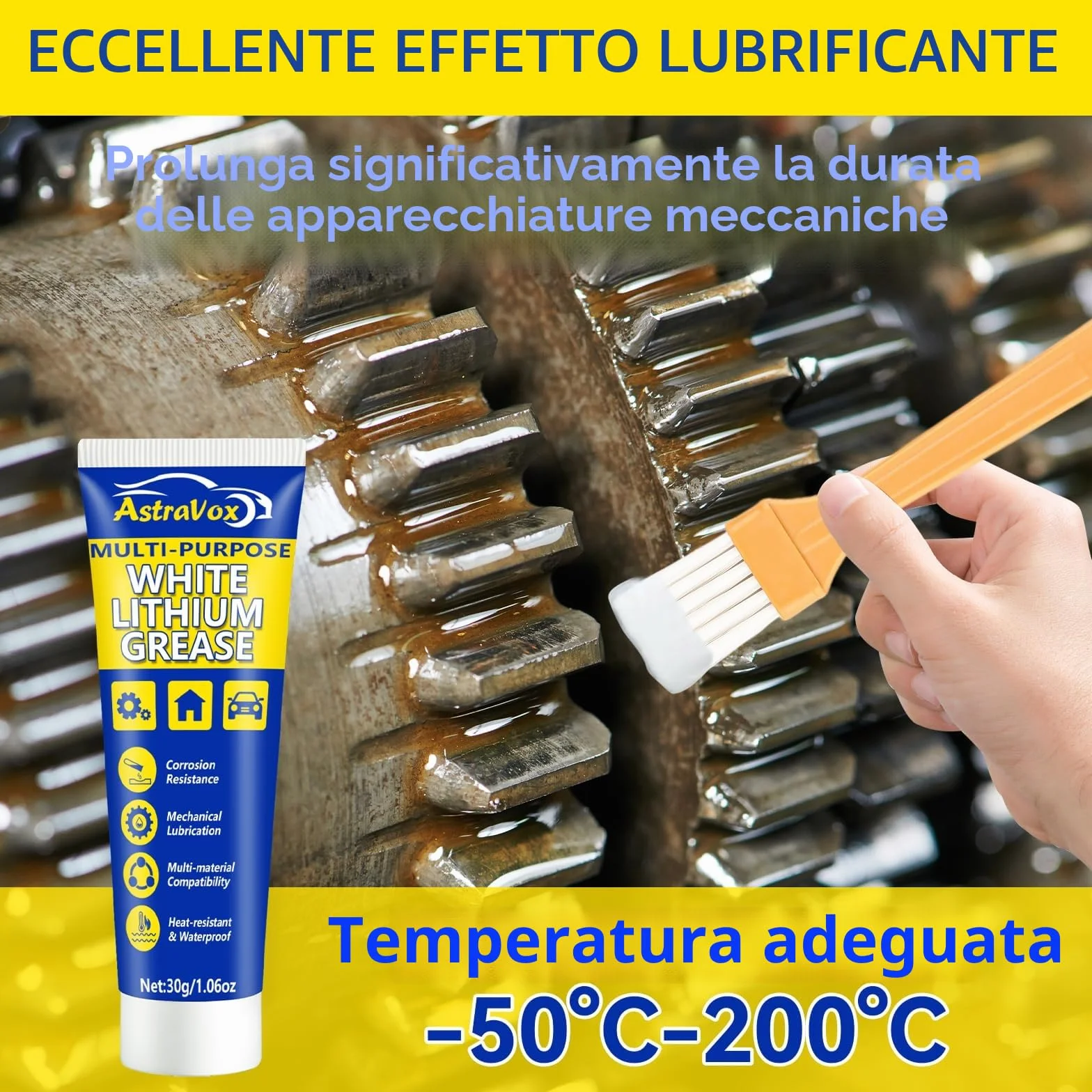 AstraVox Grasso al litio bianco lubrificante multiuso con pennello 1.06oz