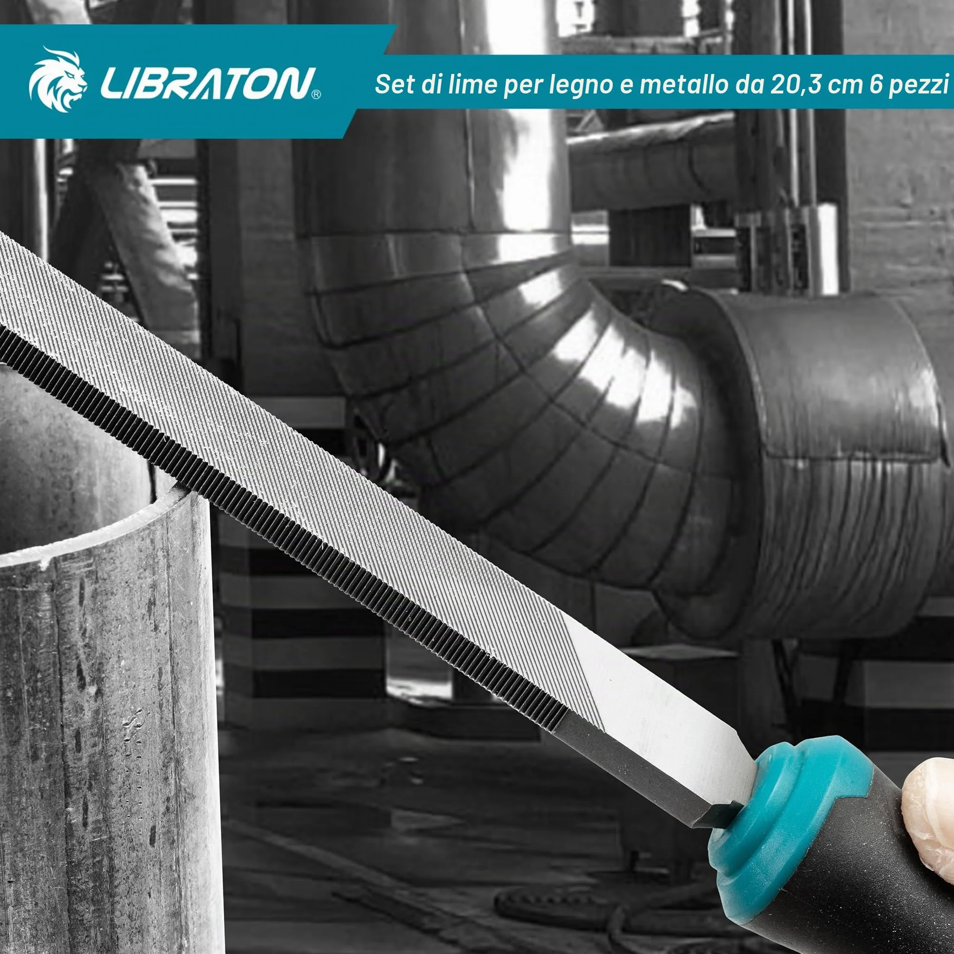 Libraton Set di Lime Metalliche 6 Pezzi 8 Pollici Acciaio al Carbonio Manico in Gomma con Raspa per Legno