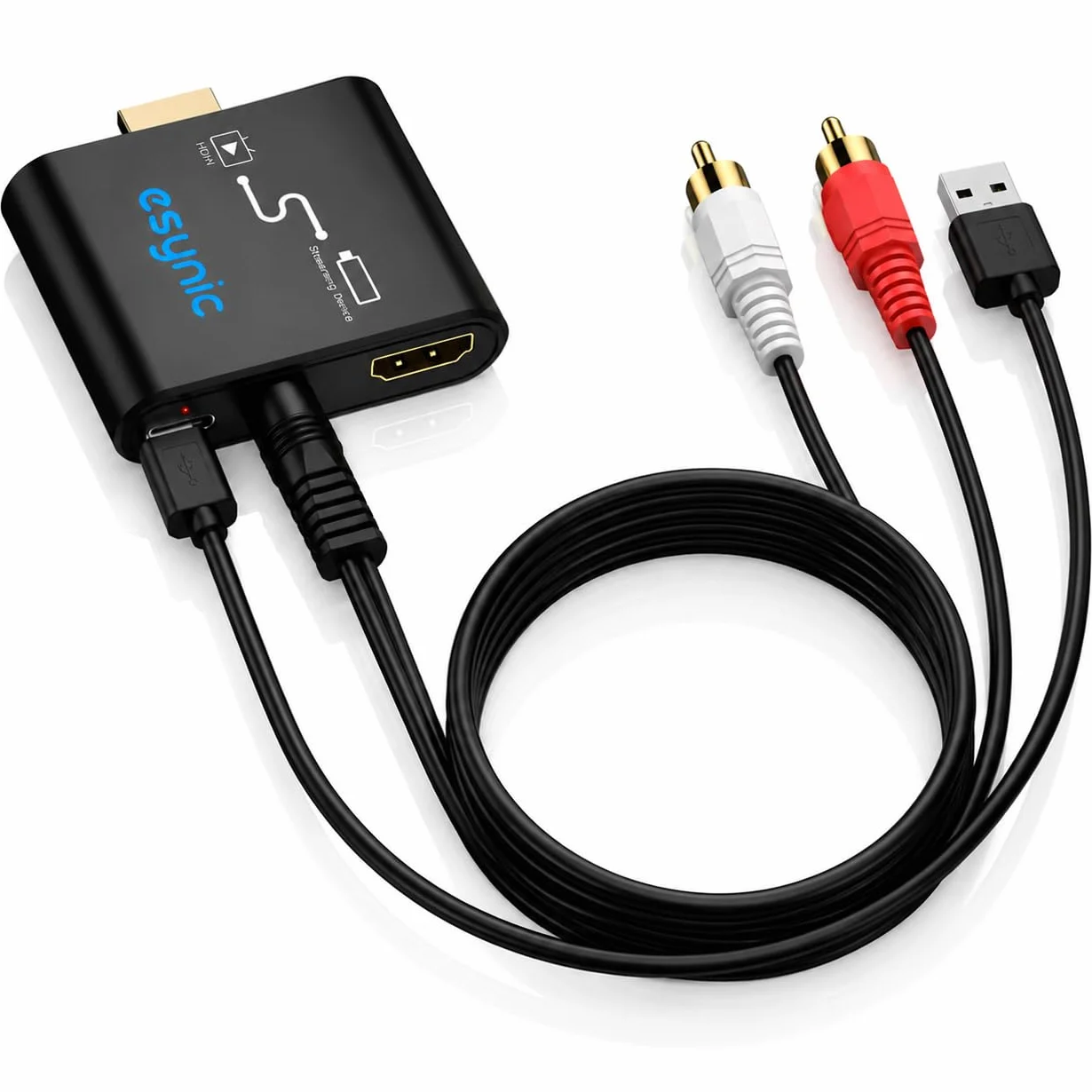 eSynic Convertitore HDMI a AUX 3.5 mm con Cavo 3.5mm a 2RCA e Cavo Type-C, Supporta 4K@30Hz e PCM, HDMI Estrattore Audio per Fire TV Stick a Cuffie e Altoparlanti - NON Supporta ARC/eARC