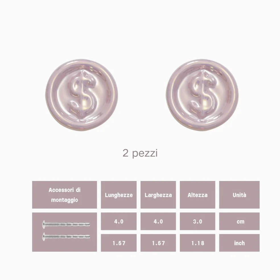 Generico Pomelli per Mobili Decorativi a Forma di Moneta, 4 cm, Set da 2 Pezzi, Design Elegante in Vetro con Simbolo $, Disponibile in Argento, Bianco, Rosa (rosa)