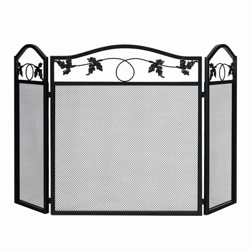 Schermi per Caminetti di Guardia Pannello camino schermo in ferro foglia foglia foglia camino tri-fold schermo partition casa forno forno decorazione Accessori per Caminetti in Rete Decorativa