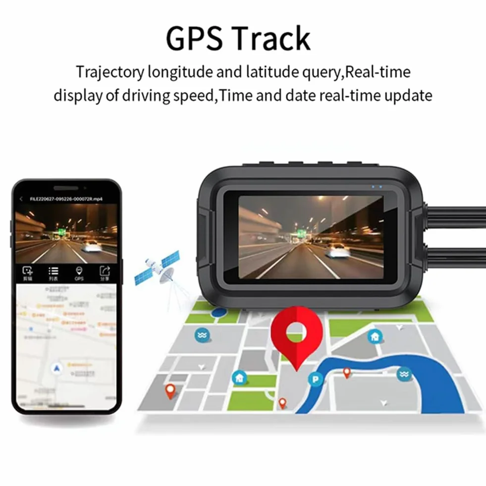 V9 Dashcam per Moto WiFi 1080P Fotocamera Anteriore Posteriore Videoregistratore per Moto Impermeabile con Monitor di Parcheggio Resistente B