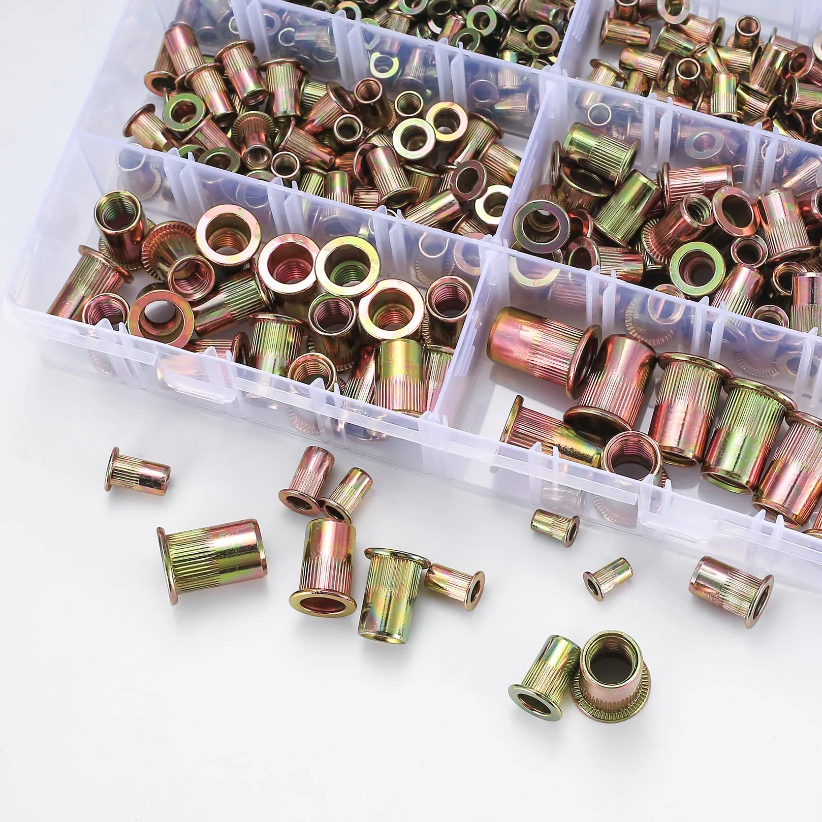 Inserti Filettati M3-M10, Rivetti Filettati in Acciaio al Carbonio, Testa Piatta Tonda, Nutsert Zincati, 300 Pezzi