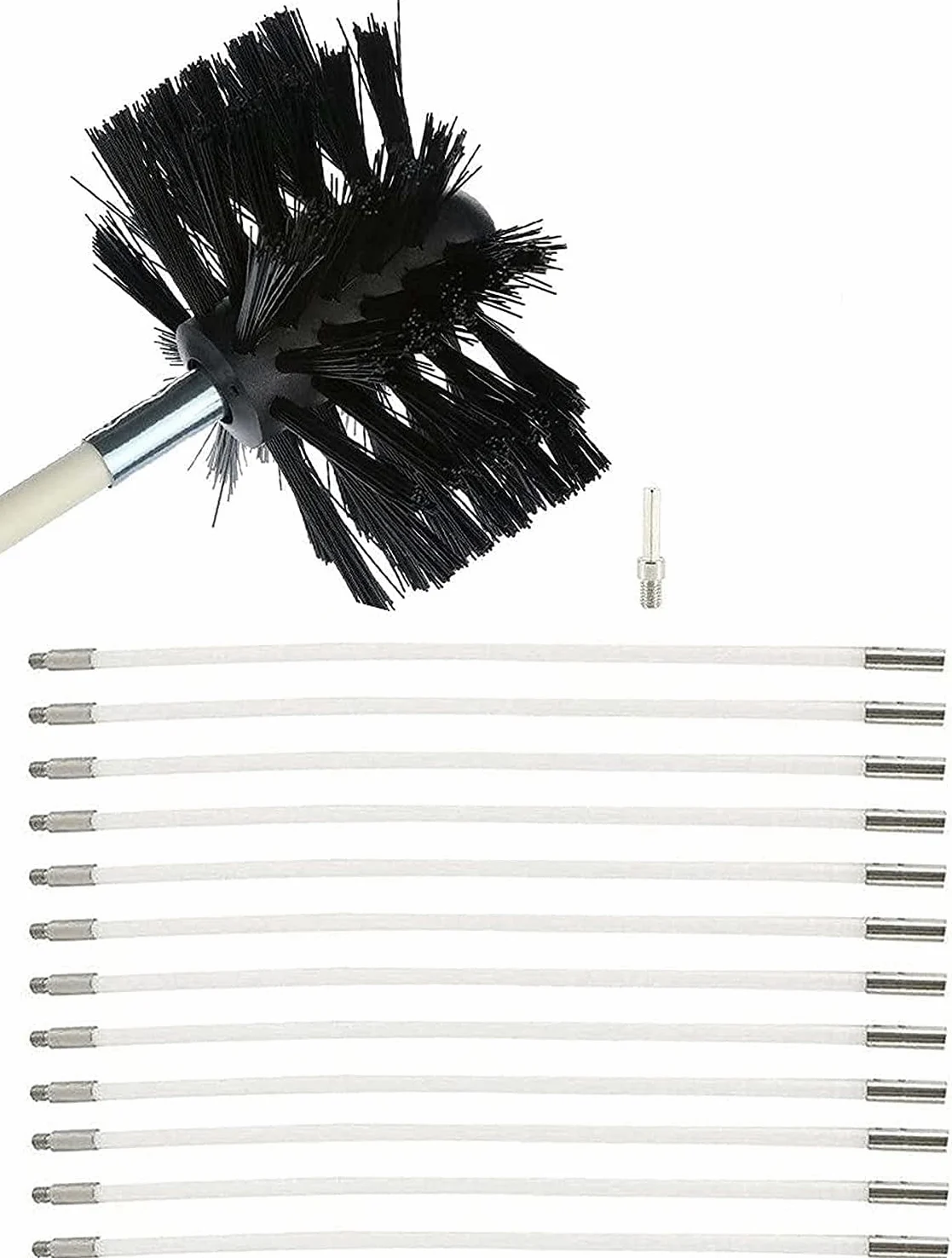 GOUJIAN Pulizia Canna Fumaria, Set di per La Pulizia delle Condutture con 12 Aste da 41 Cm, 1 Teste di Spazzola da 10 Cm, A Asta Esagonale da 4,5 Cm Kit Pulizia Camino